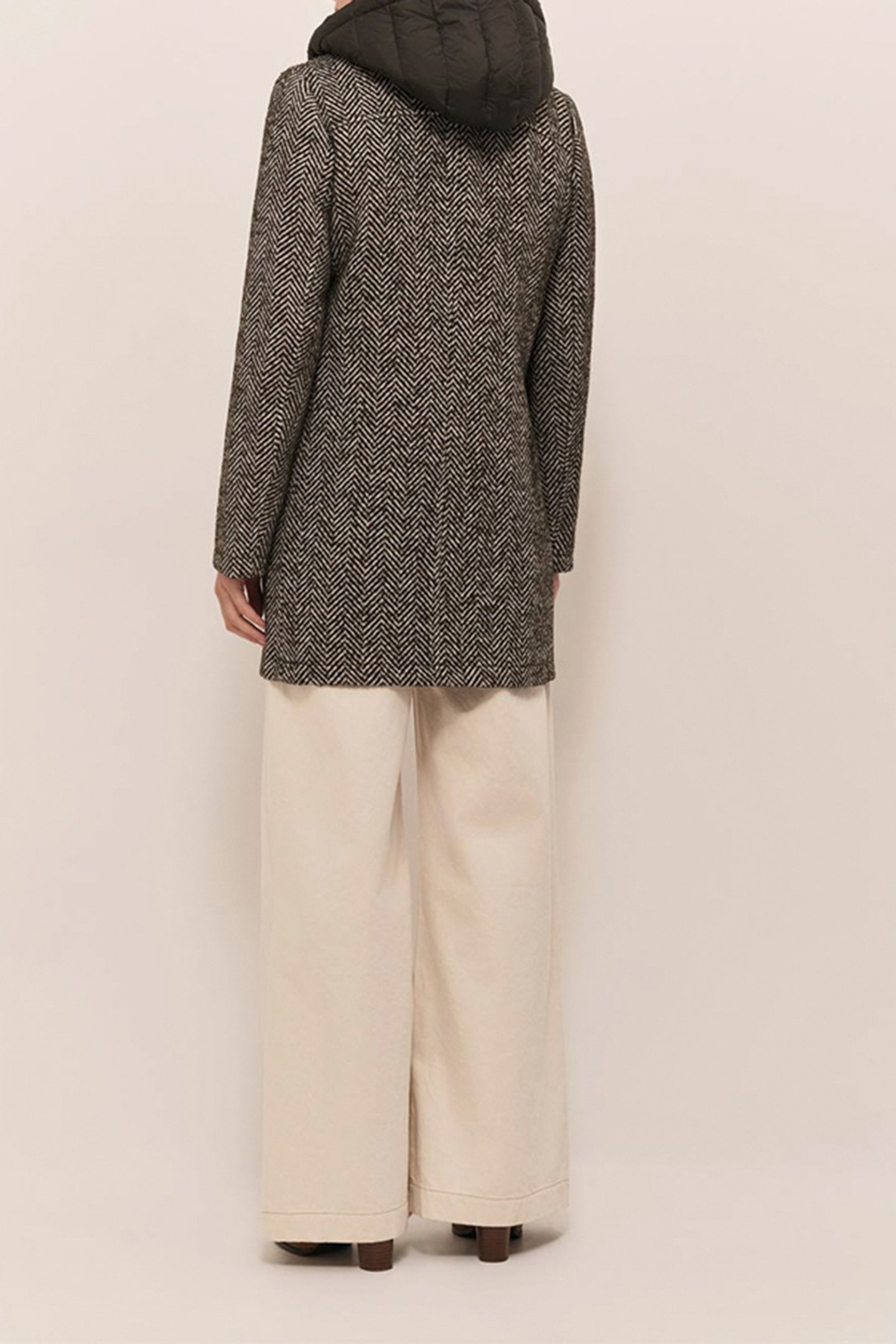 DEW - KHAKI WOOL COAT WITH HERRINGBONE PATTERN AND REMOVABLE 3