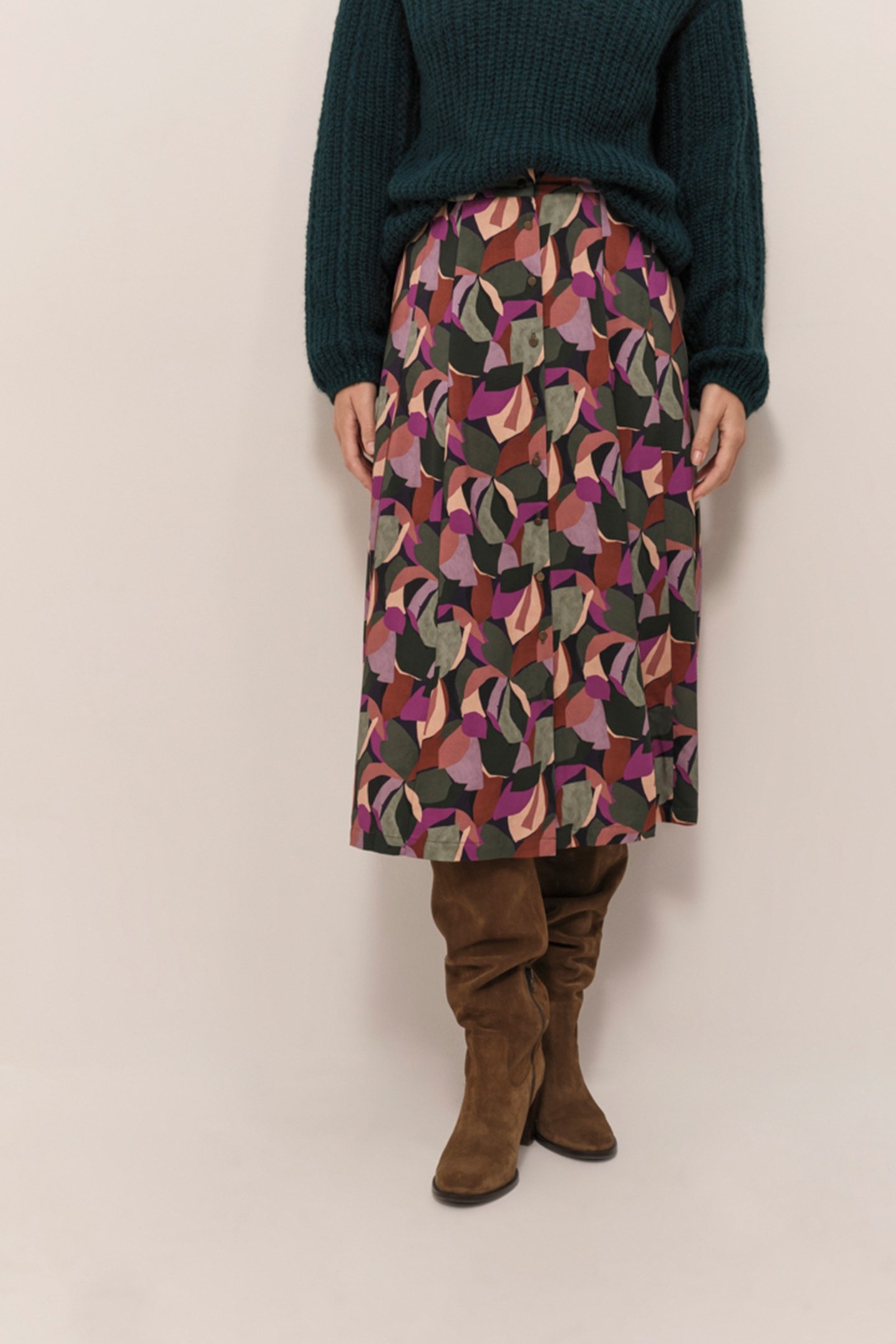 JOYAU - SYCAMORE MIDI SKIRT WITH ARTY PRINT IN COLOR 1