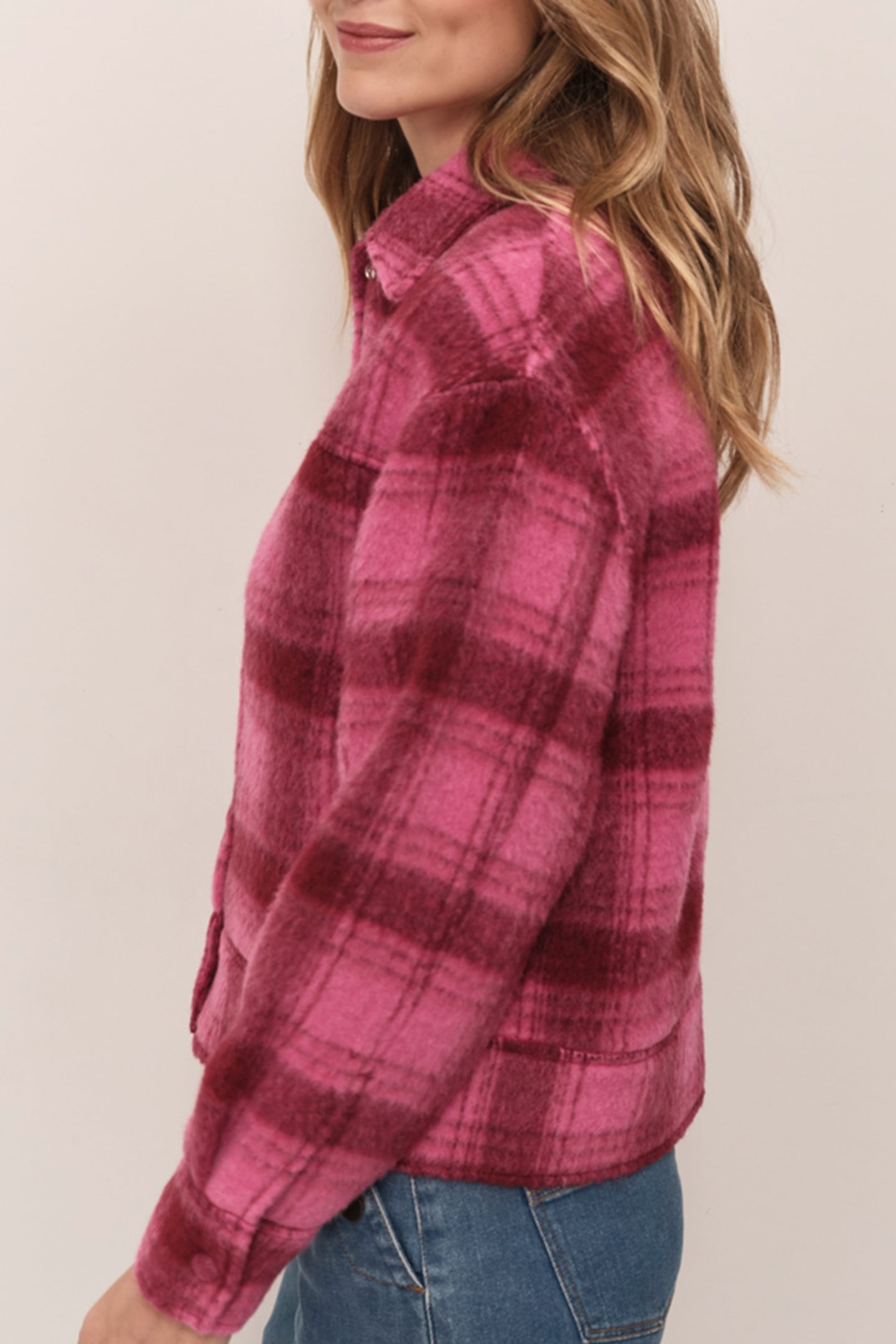 VIAN - FUCHSIA WOOL OVERSHIRT JACKET WITH CHECK PATTERN 3