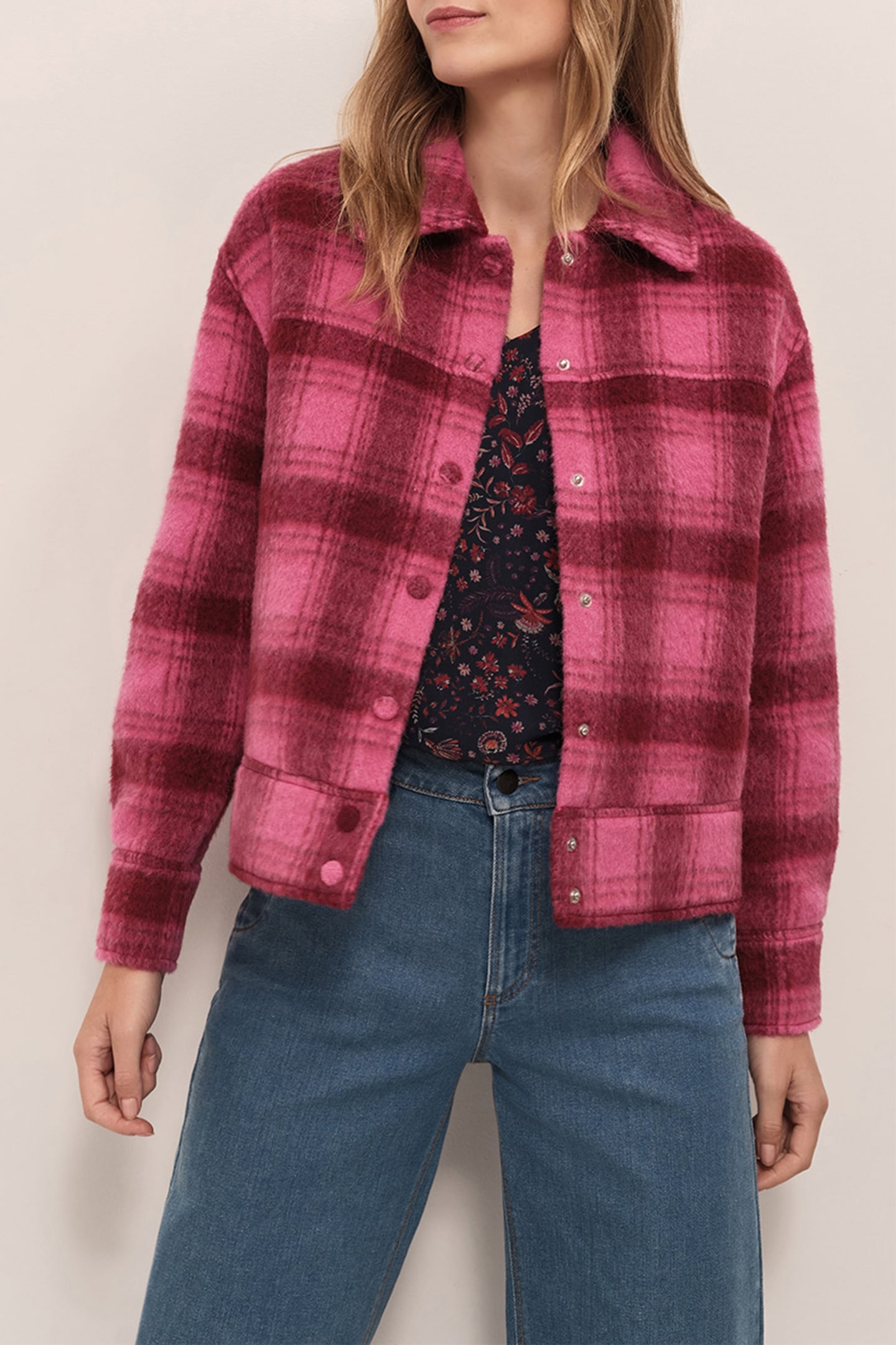 VIAN - FUCHSIA WOOL OVERSHIRT JACKET WITH CHECK PATTERN 1