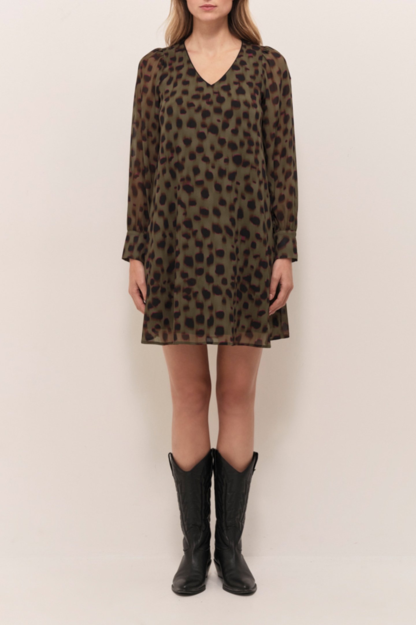 REACH - KHAKI DRESS WITH BLURRED SPLATTER PRINT 2