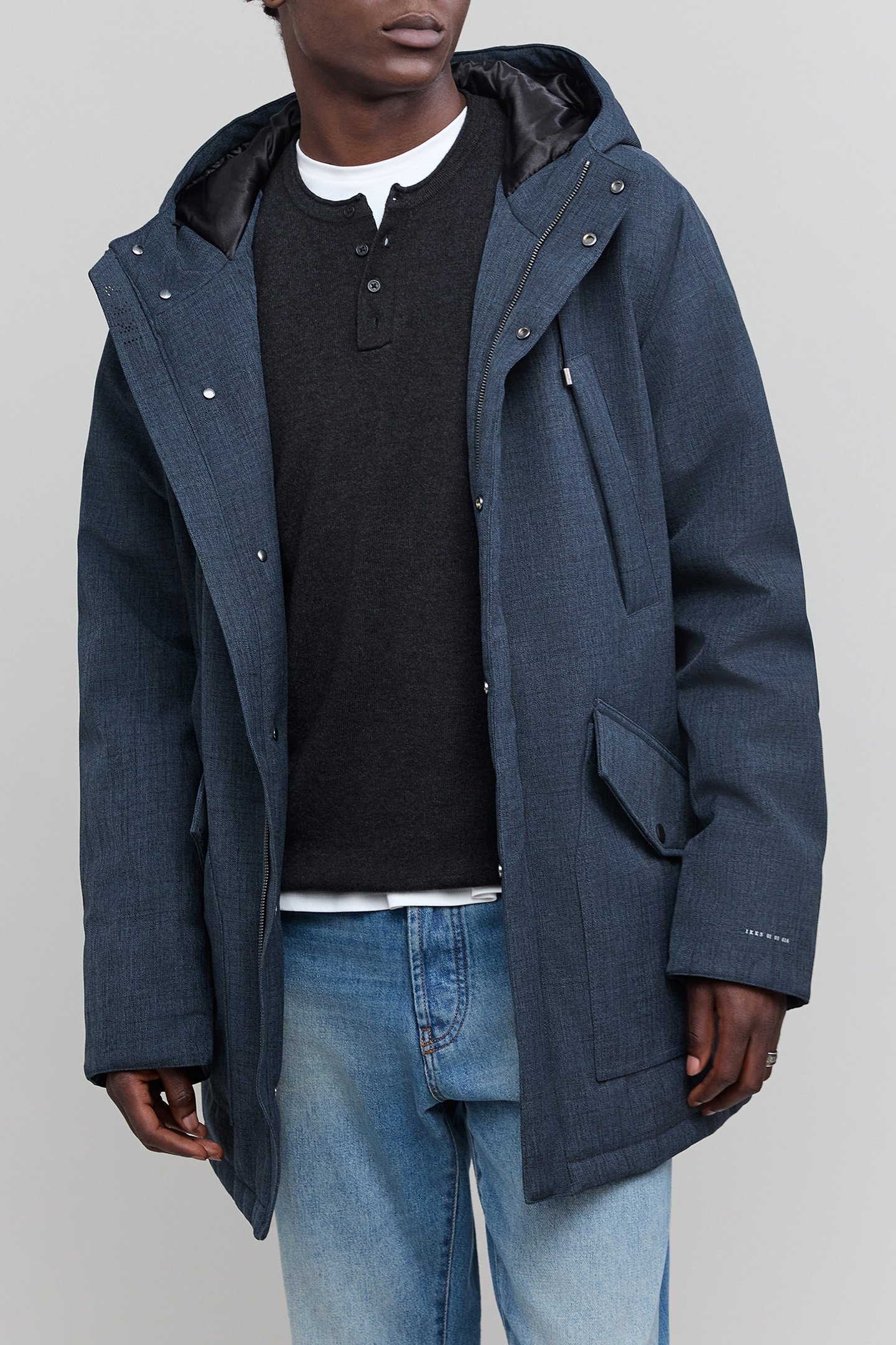 DENIM-EFFECT QUILTED INDIGO PARKA 1