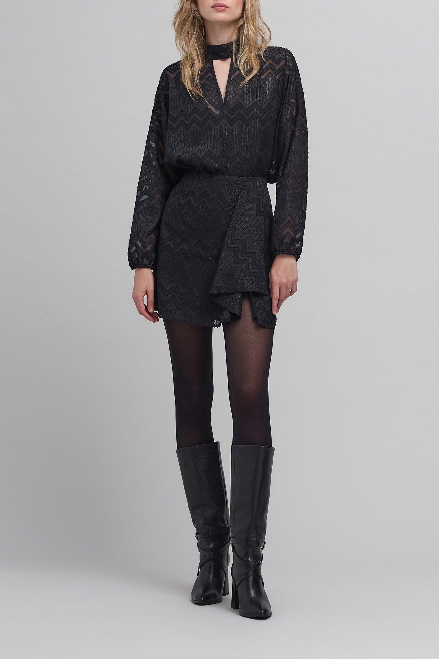 BLACK JACQUARD HERRINGBONE LUREX VOILE BLOUSE 1