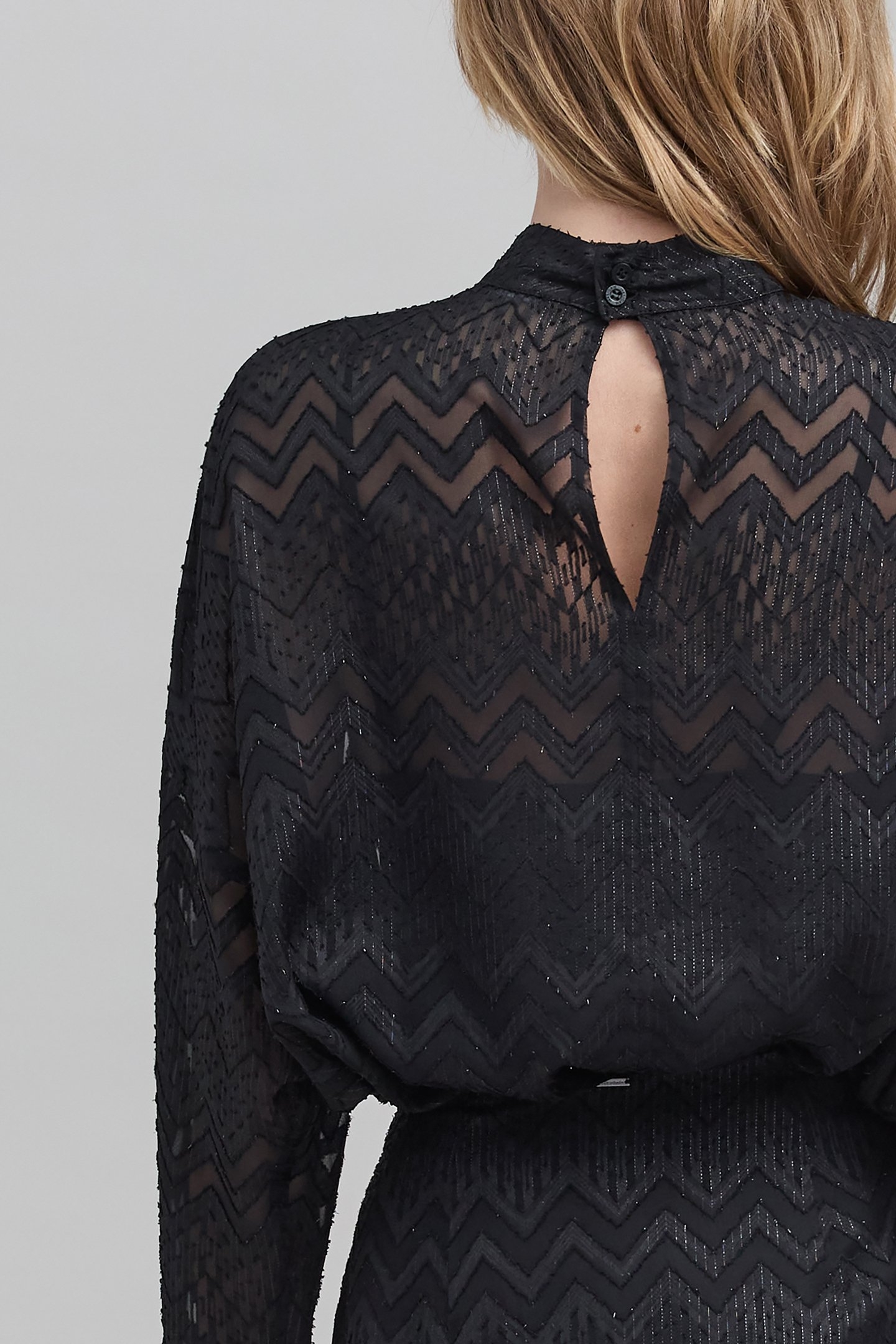 BLACK JACQUARD HERRINGBONE LUREX VOILE BLOUSE 6