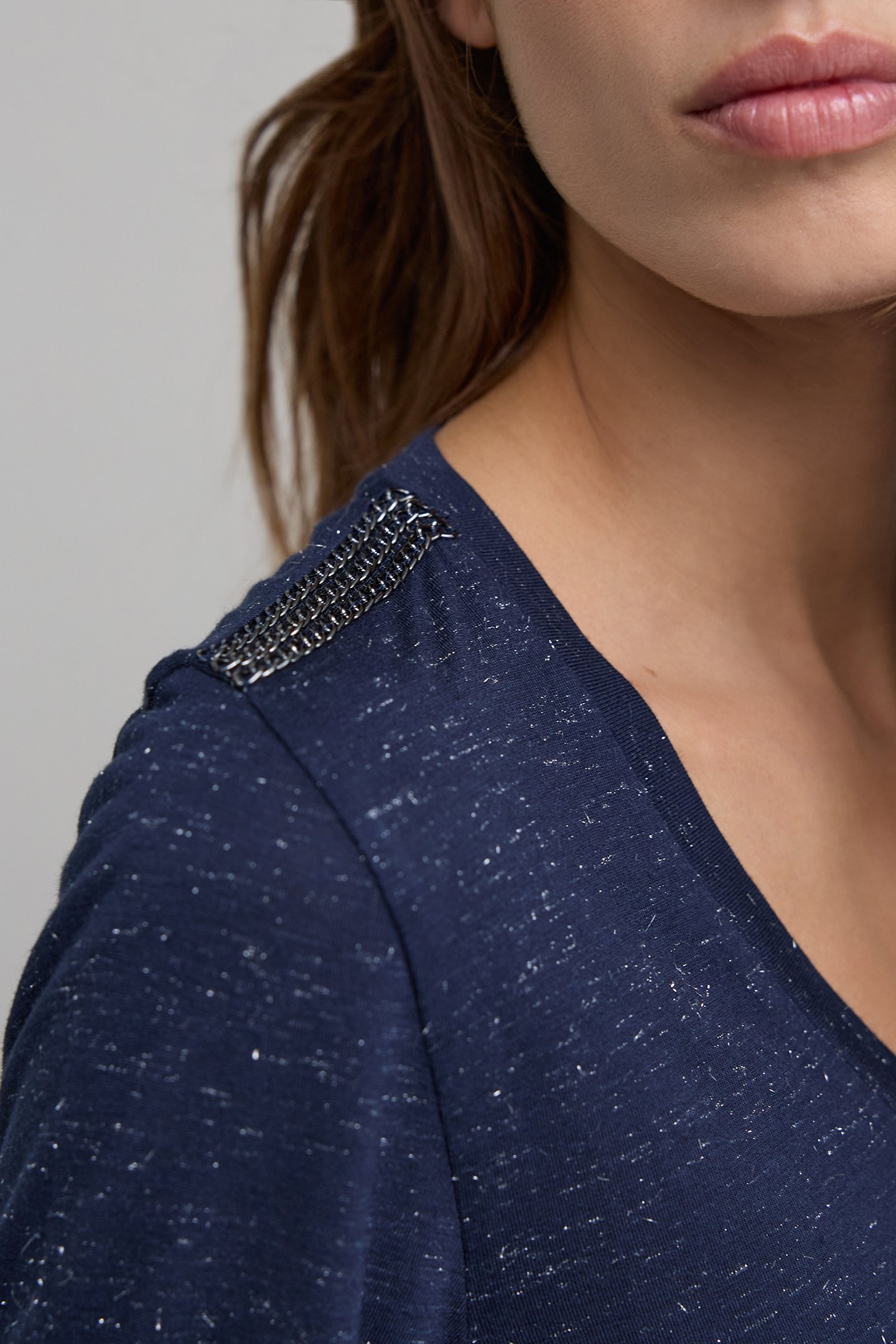 NAVY LUREX KNIT TEE-SHIRT WITH CURB CHAIN DESIGN 7