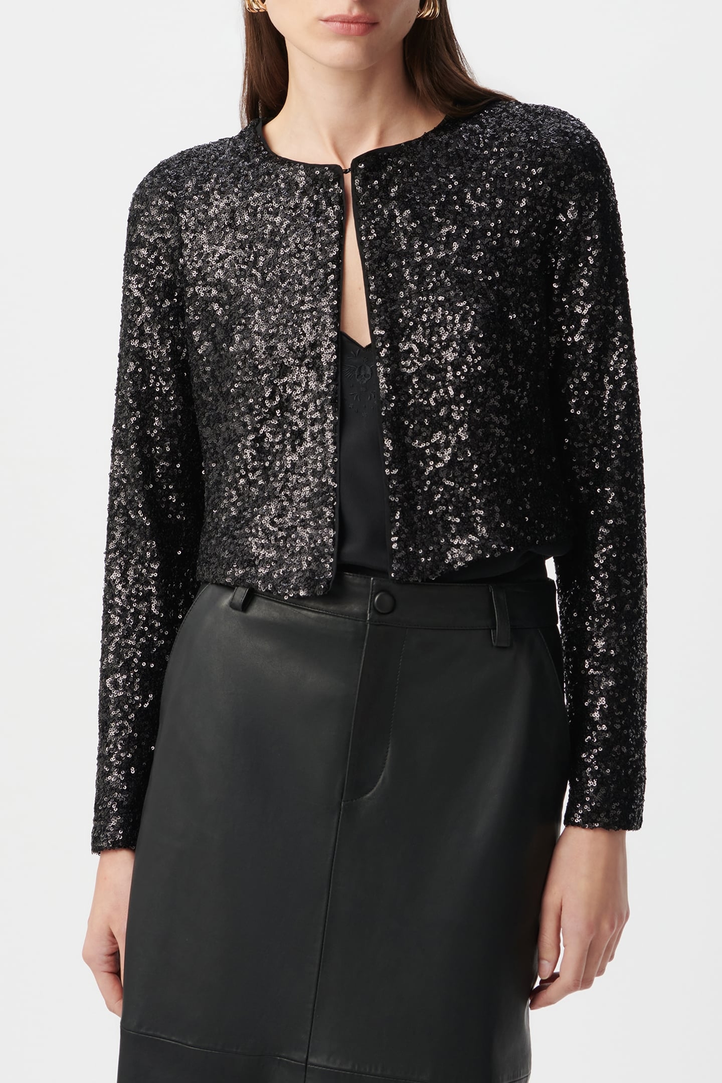 SHORT BLACK JACKET WITH SEQUIN EMBROIDERY 1