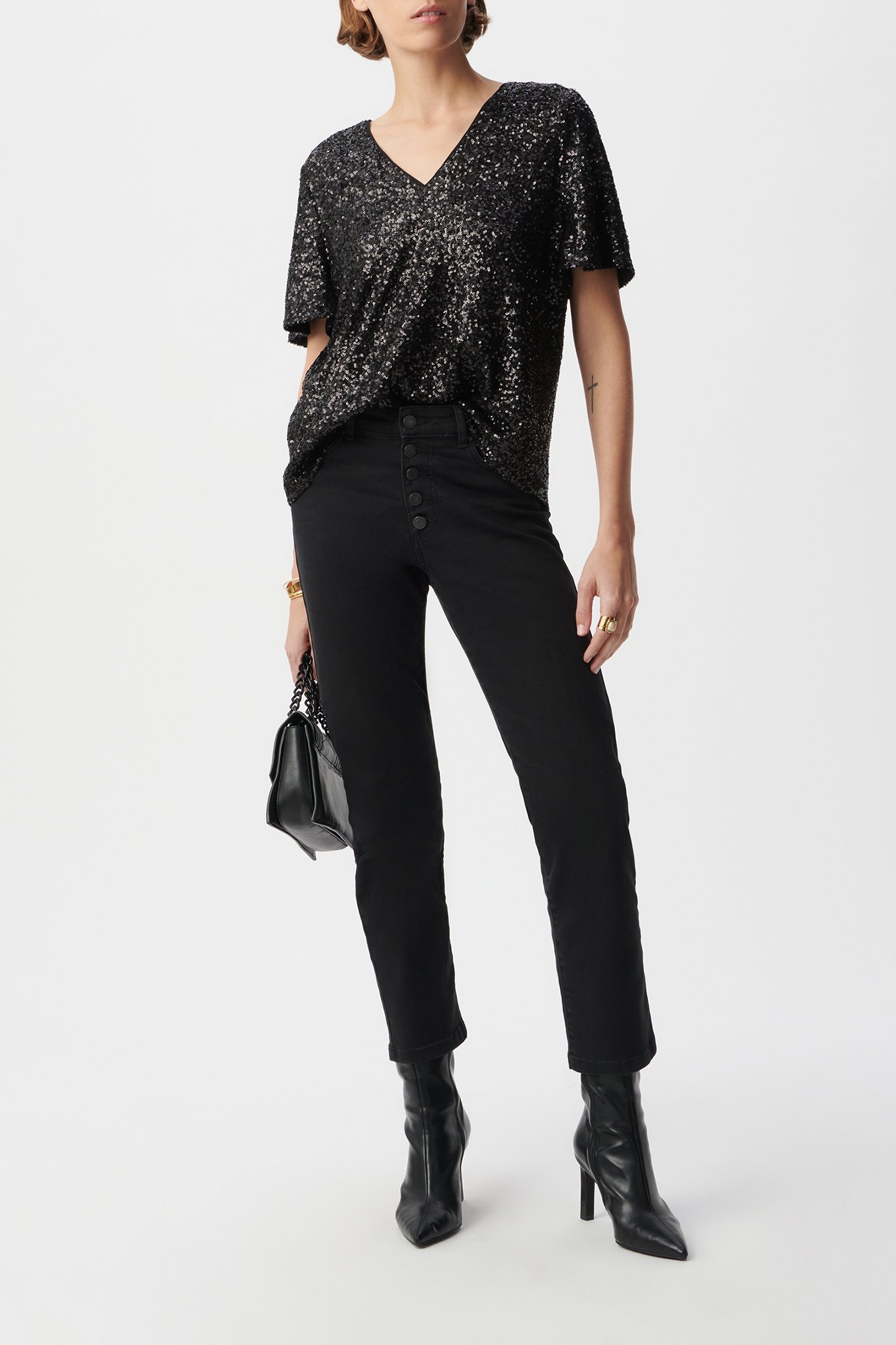 BLACK SEQUIN EMBROIDERY TRUMPET SLEEVE TOP 3