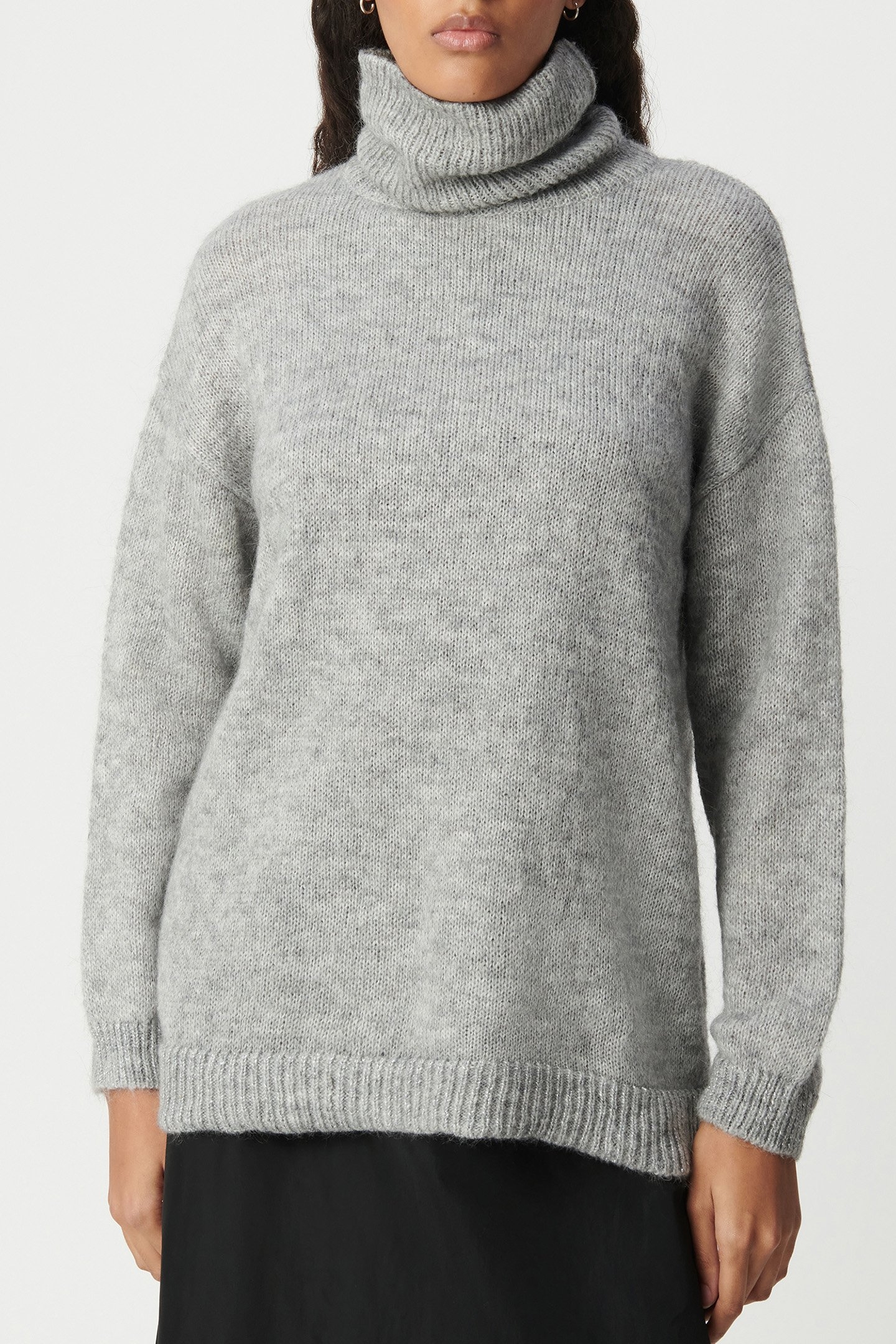 GREY TURTLENECK KNIT SWEATER WITH LUREX RIBBING 1