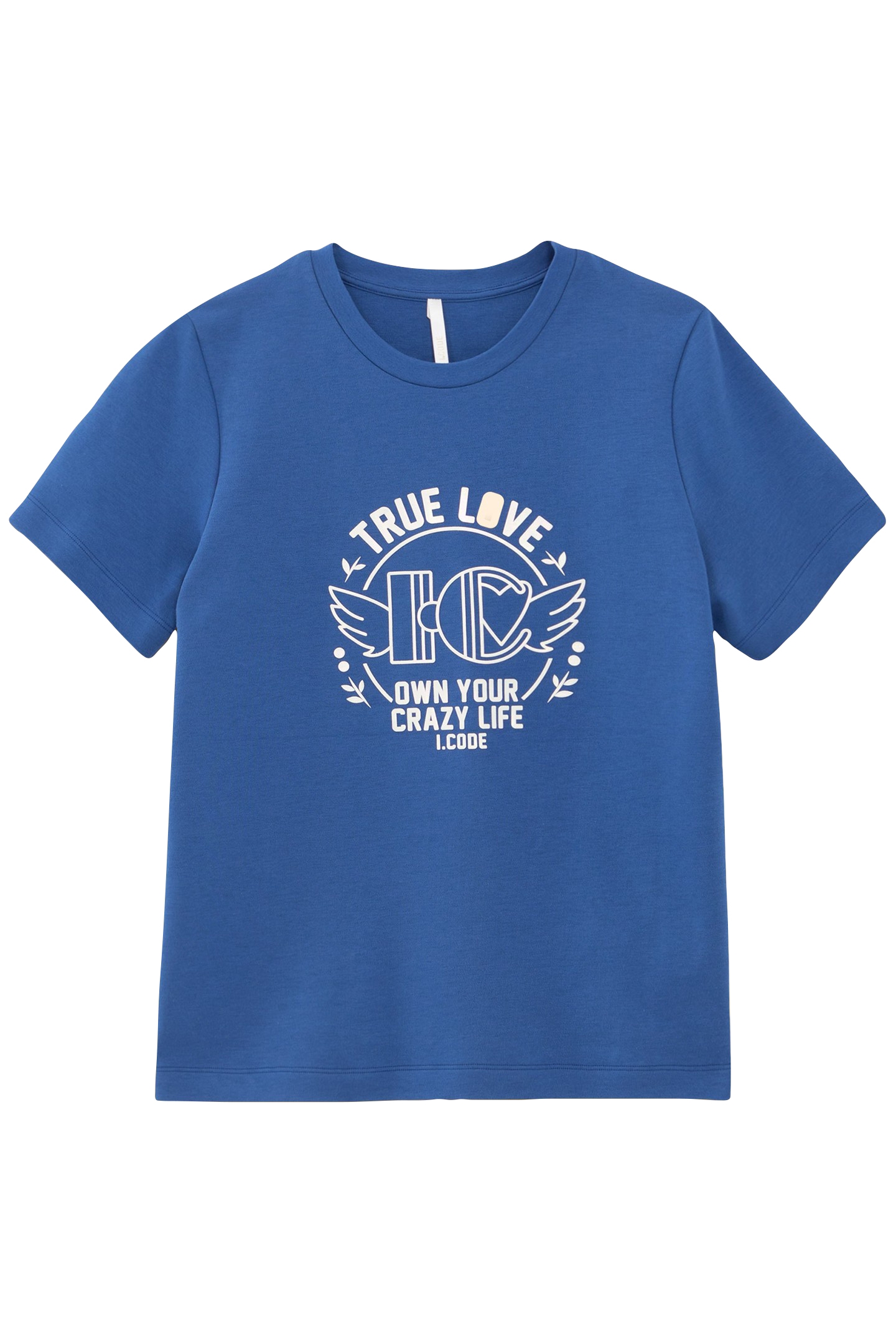 SKY BLUE T-SHIRT WITH IRIDESCENT SLOGAN 1