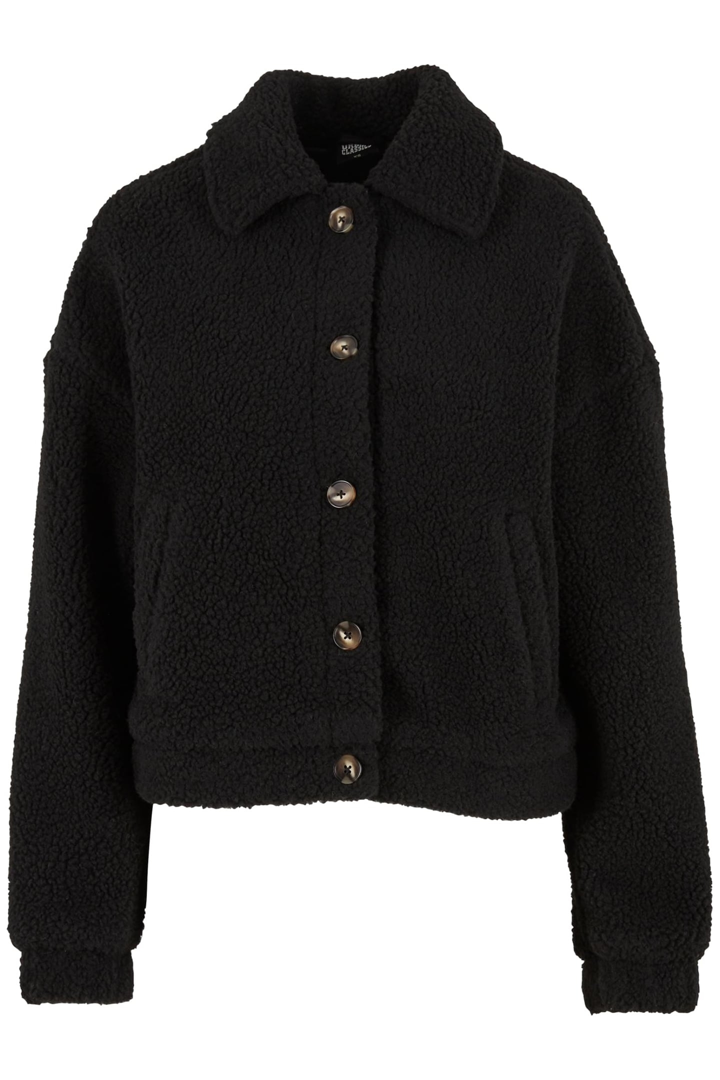 LADIES SHORT SHERPA BUTTON JACKET BLACK 1