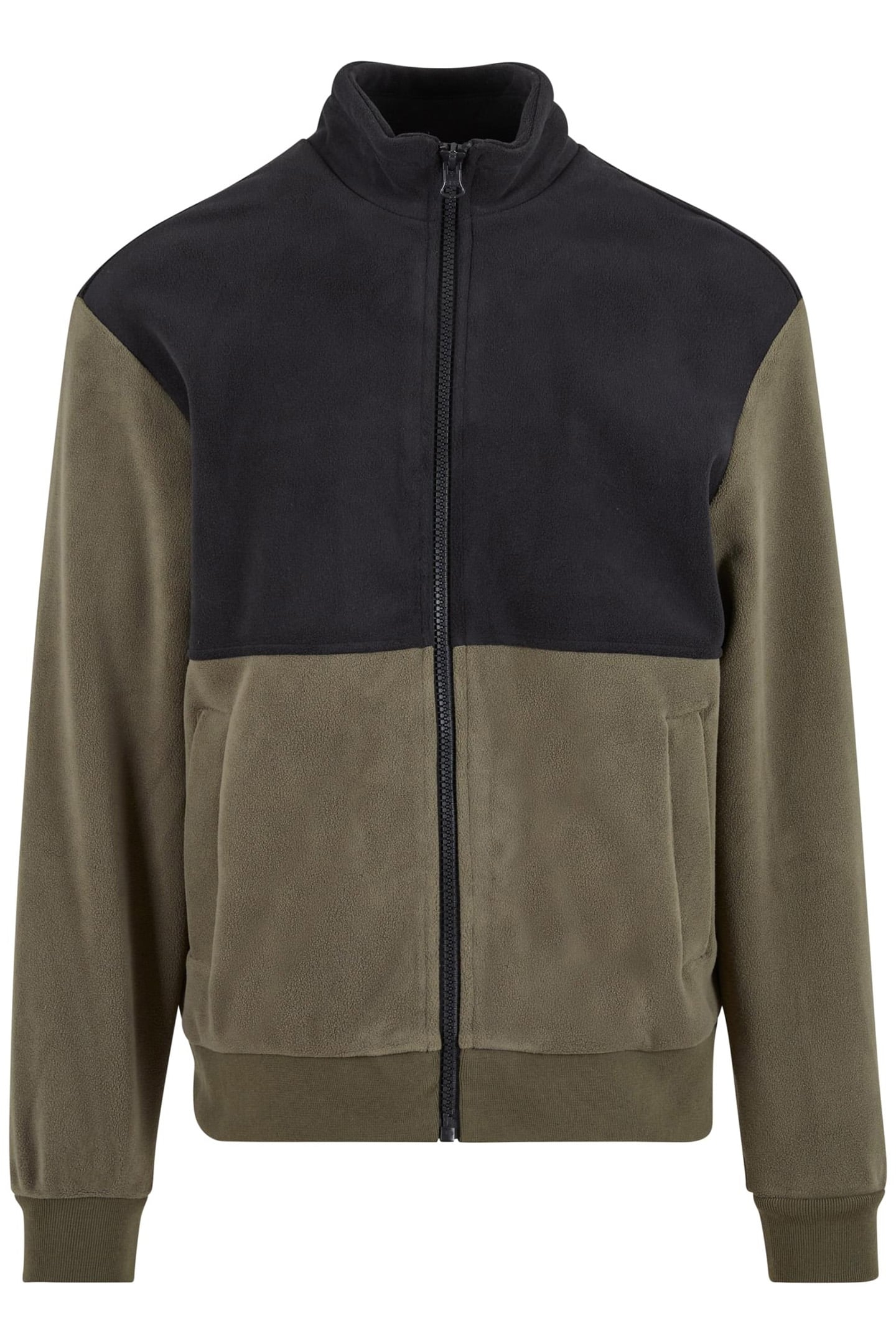 COLOUR BLOCK POLAR FLEECE JACKET BLACK/OLIVE 1