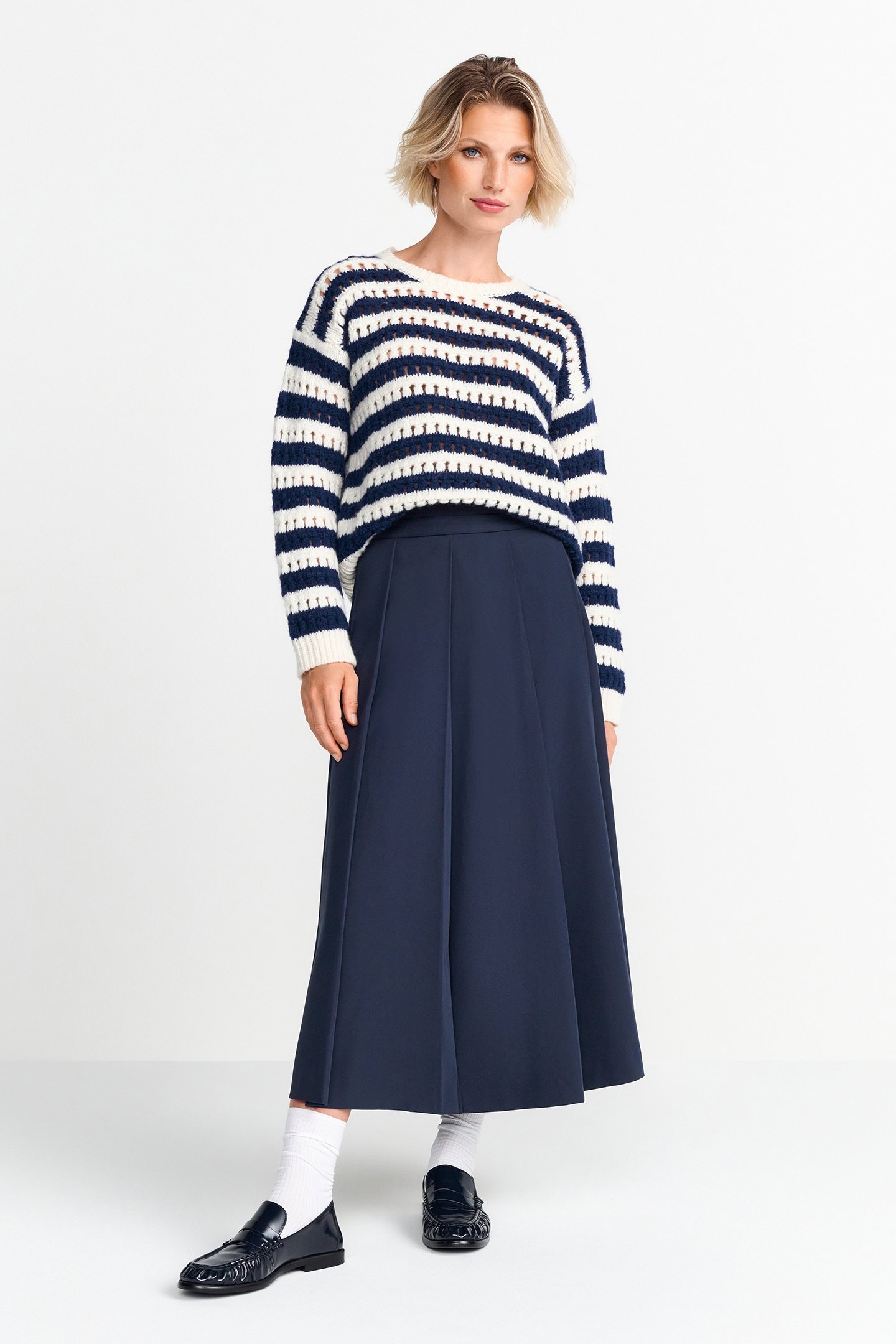 STRIPED AJOUR CREW NECK MIDNIGHT BLUE 2