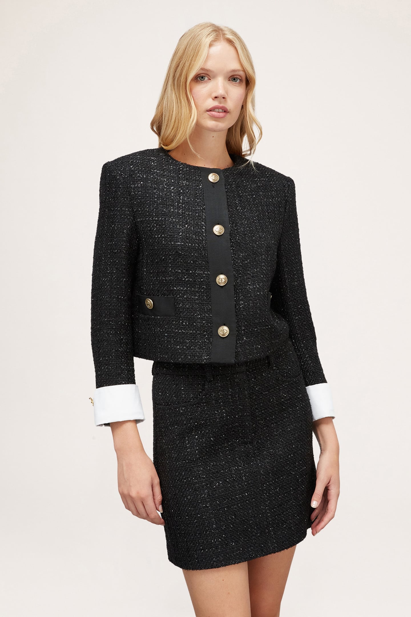 LUREX TWEED JACKET WITH REMOVABLE CUFFS BLACK 1