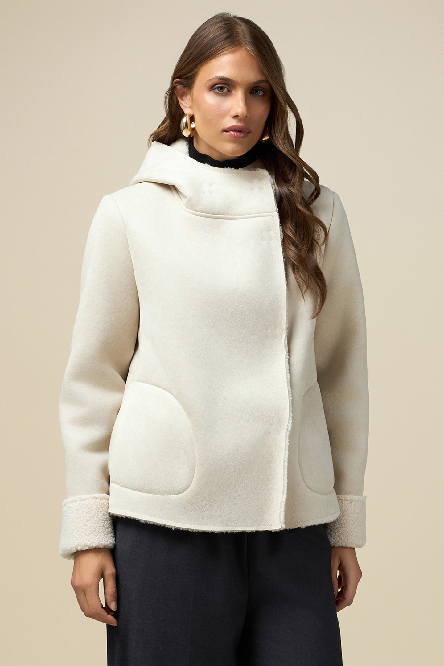 HOODED FAUX SHEEPSKIN JACKET WHITE 1