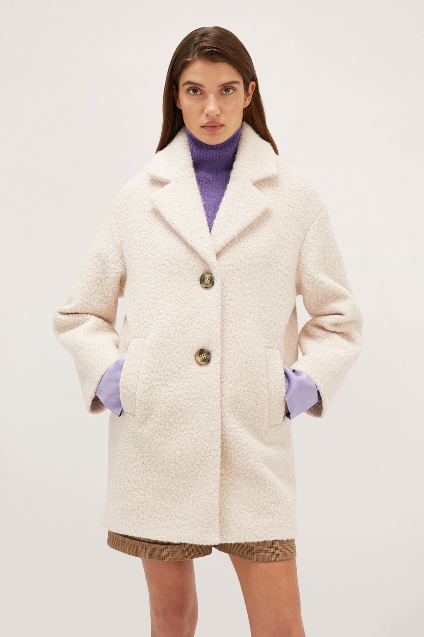 SINGLE-BREASTED BOUCLÉ CLOTH COAT WHITE 1