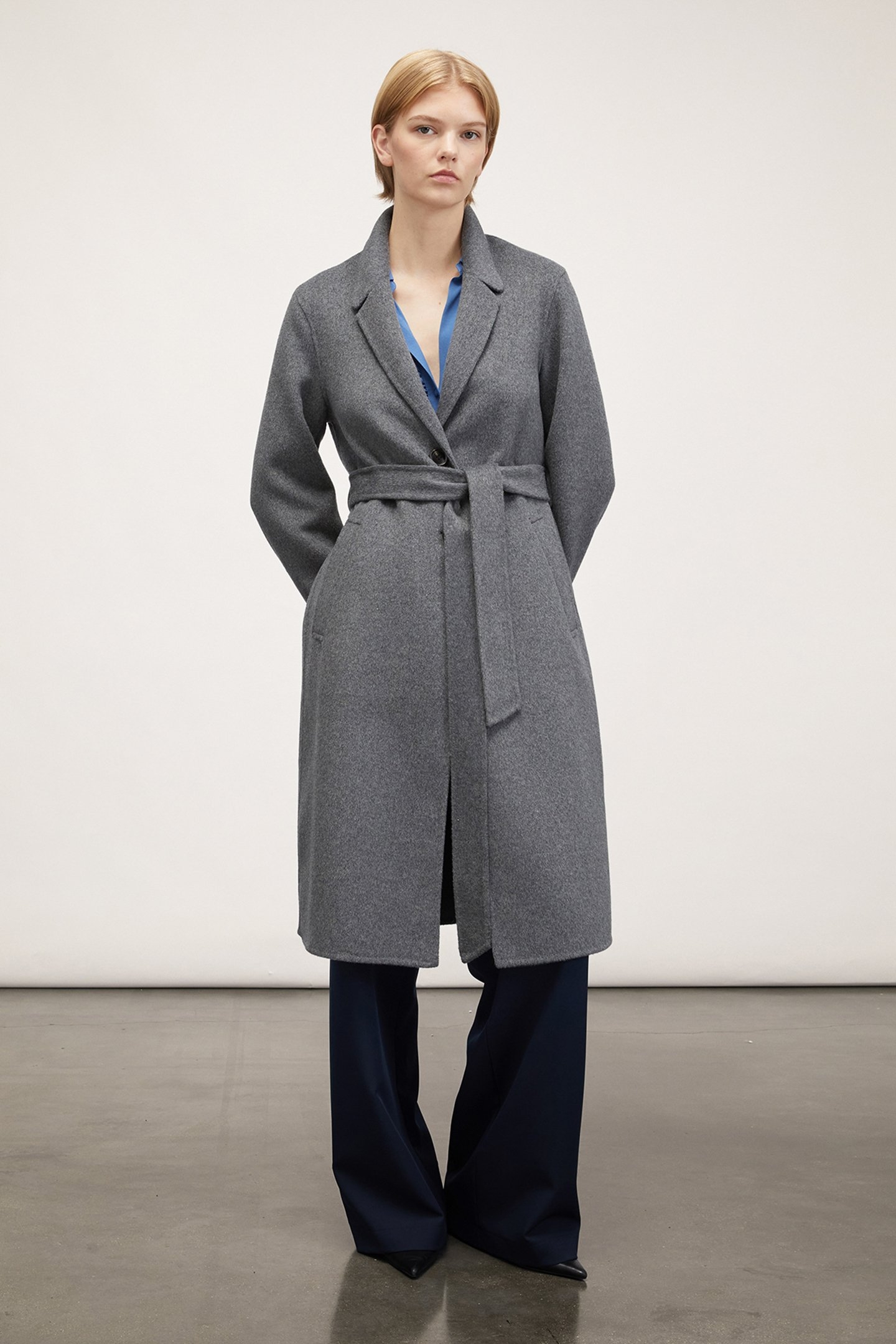 SINGLE-BREASTED DOUBLE CLOTH MIDI COAT GREY 2