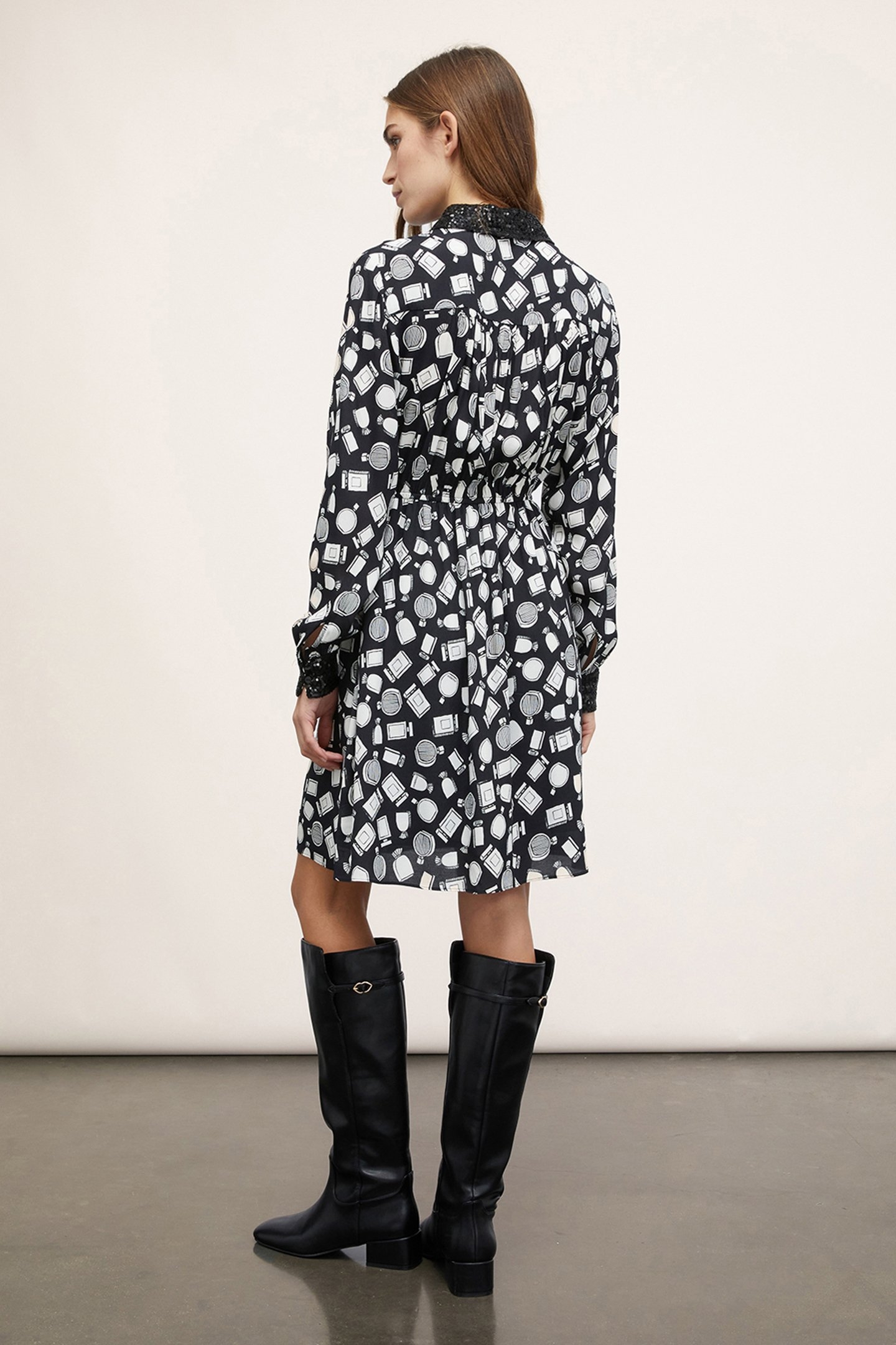 BEAUTY PATTERNED DRESS WITH SEQUIN COLLAR BLACK 3