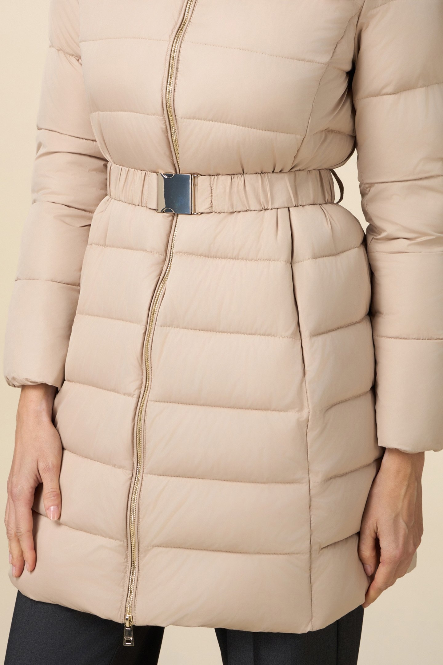 MIDI DOWN JACKET WITH BELT AND FURRY EDGE BEIGE 4