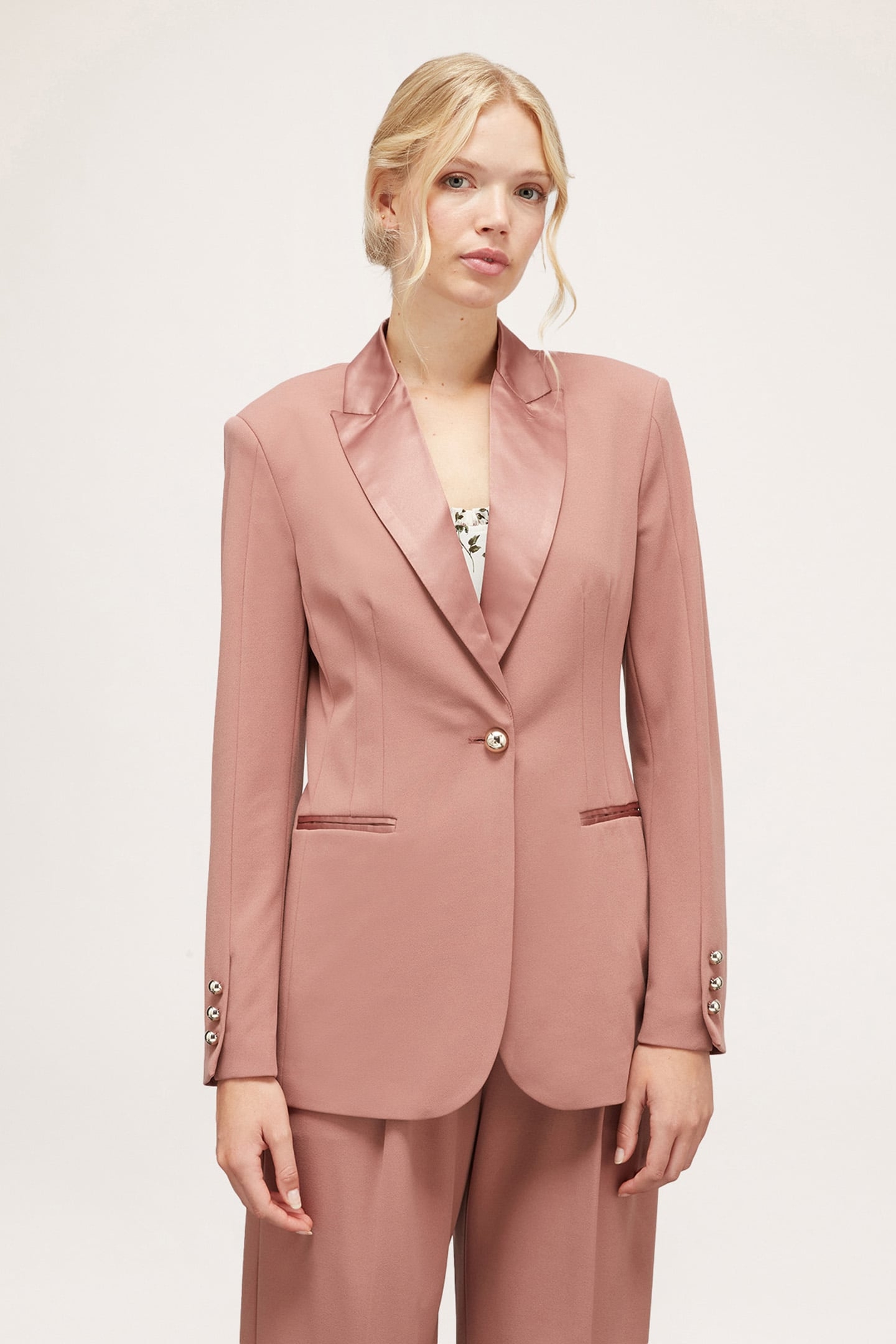 SINGLE-BREASTED JACKET WITH SATIN INSERTS PINK 1
