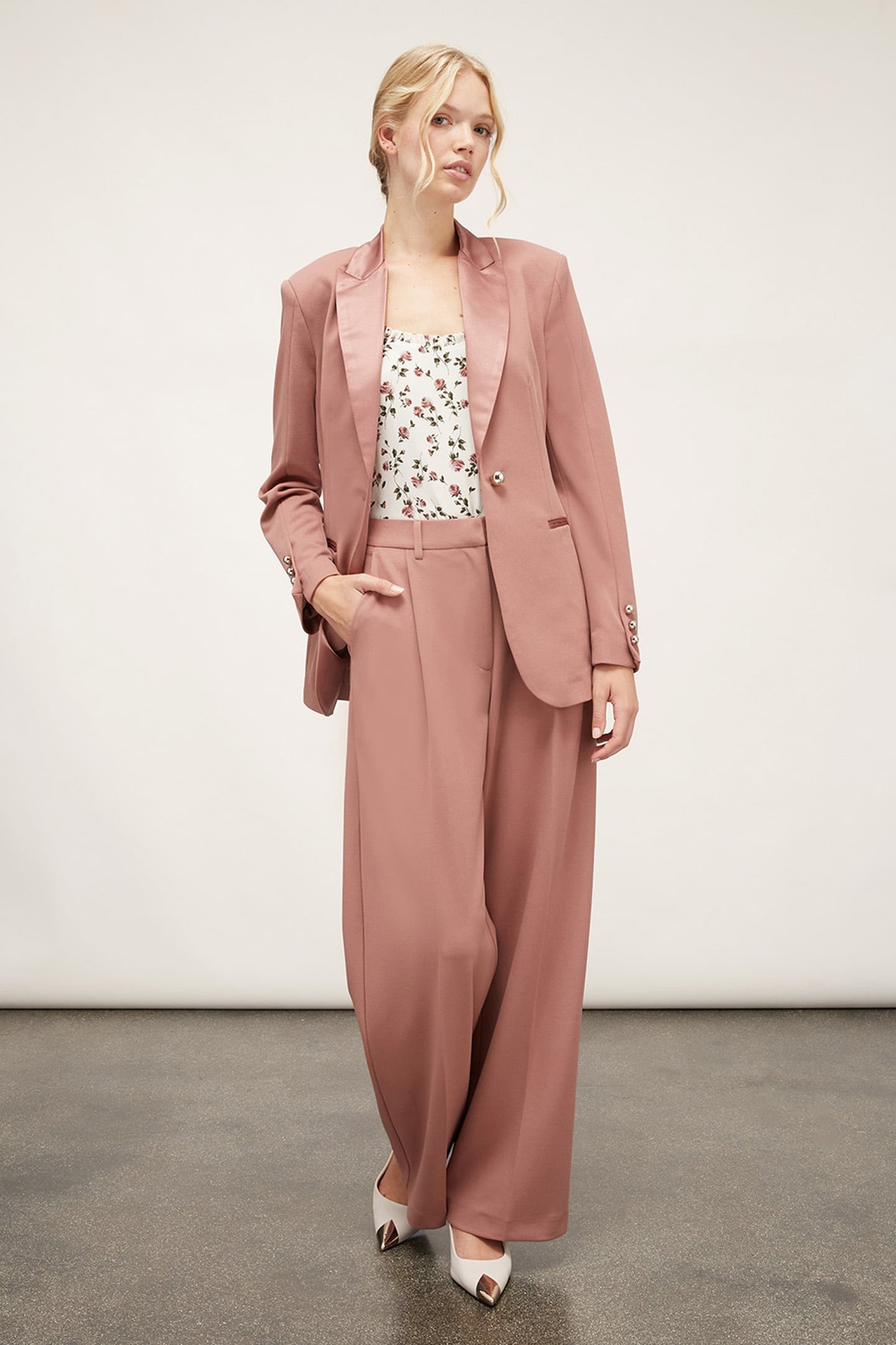 SINGLE-BREASTED JACKET WITH SATIN INSERTS PINK 3