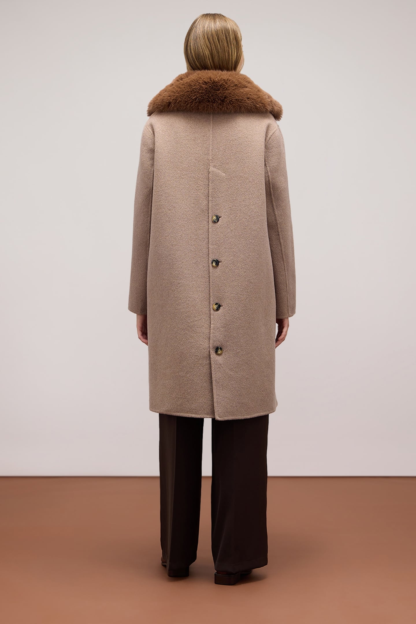 WOOL BLEND HOODED COAT WITH DETACHABLE COWL BROWN 2