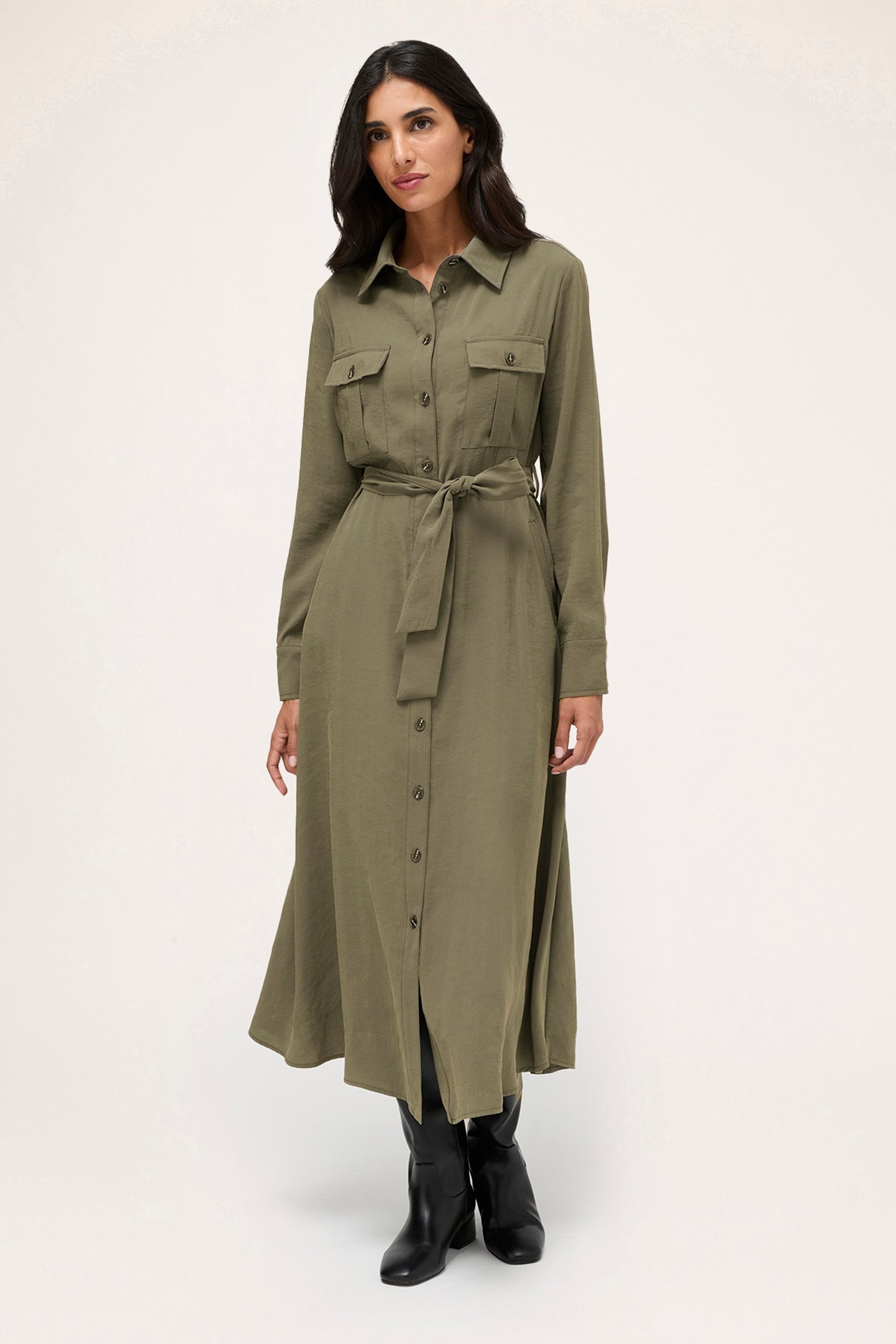MODAL BLEND CHEMISIER DRESS MILITARY GREEN 4