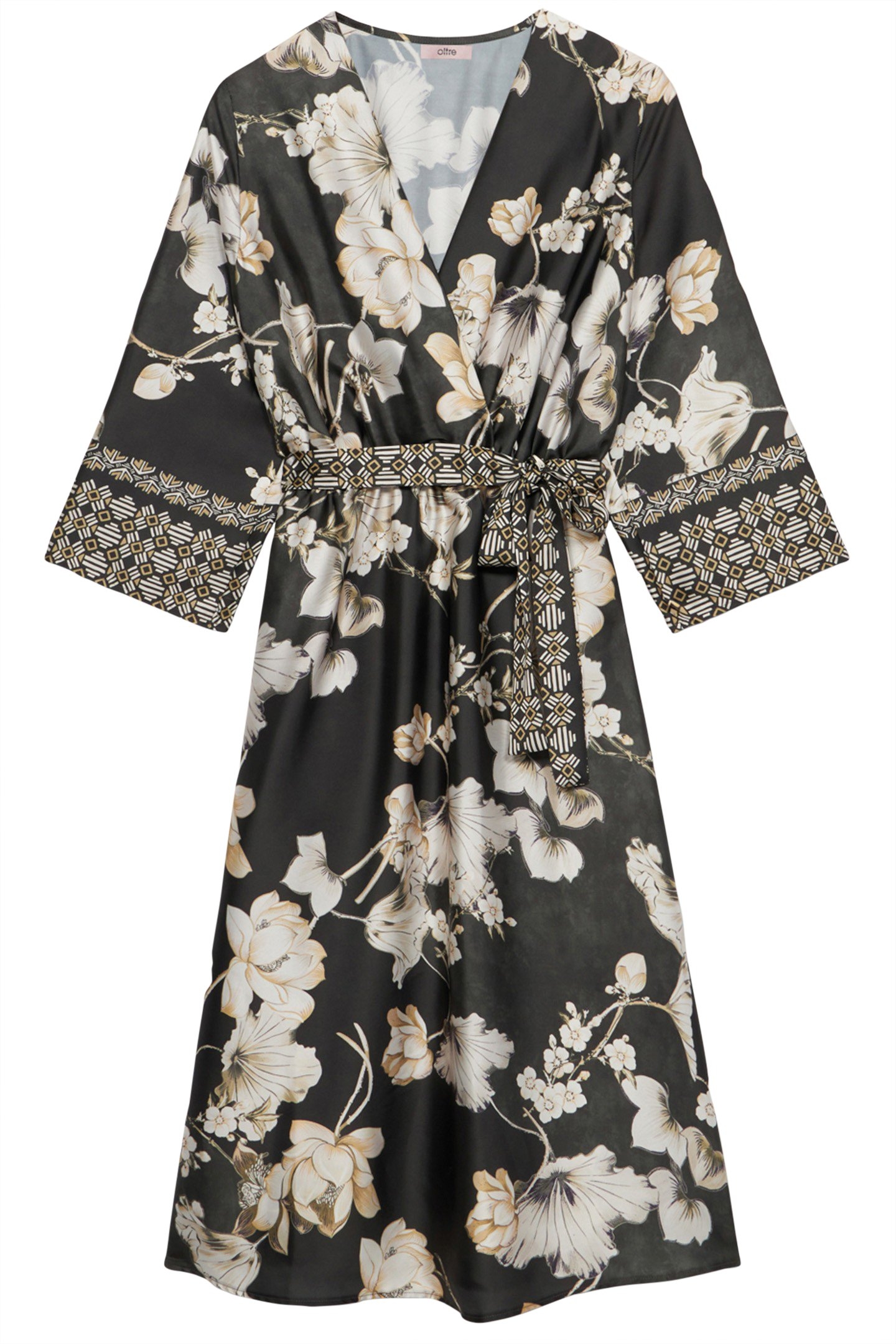 FLORAL SATIN MIDI DRESS BLACK 3