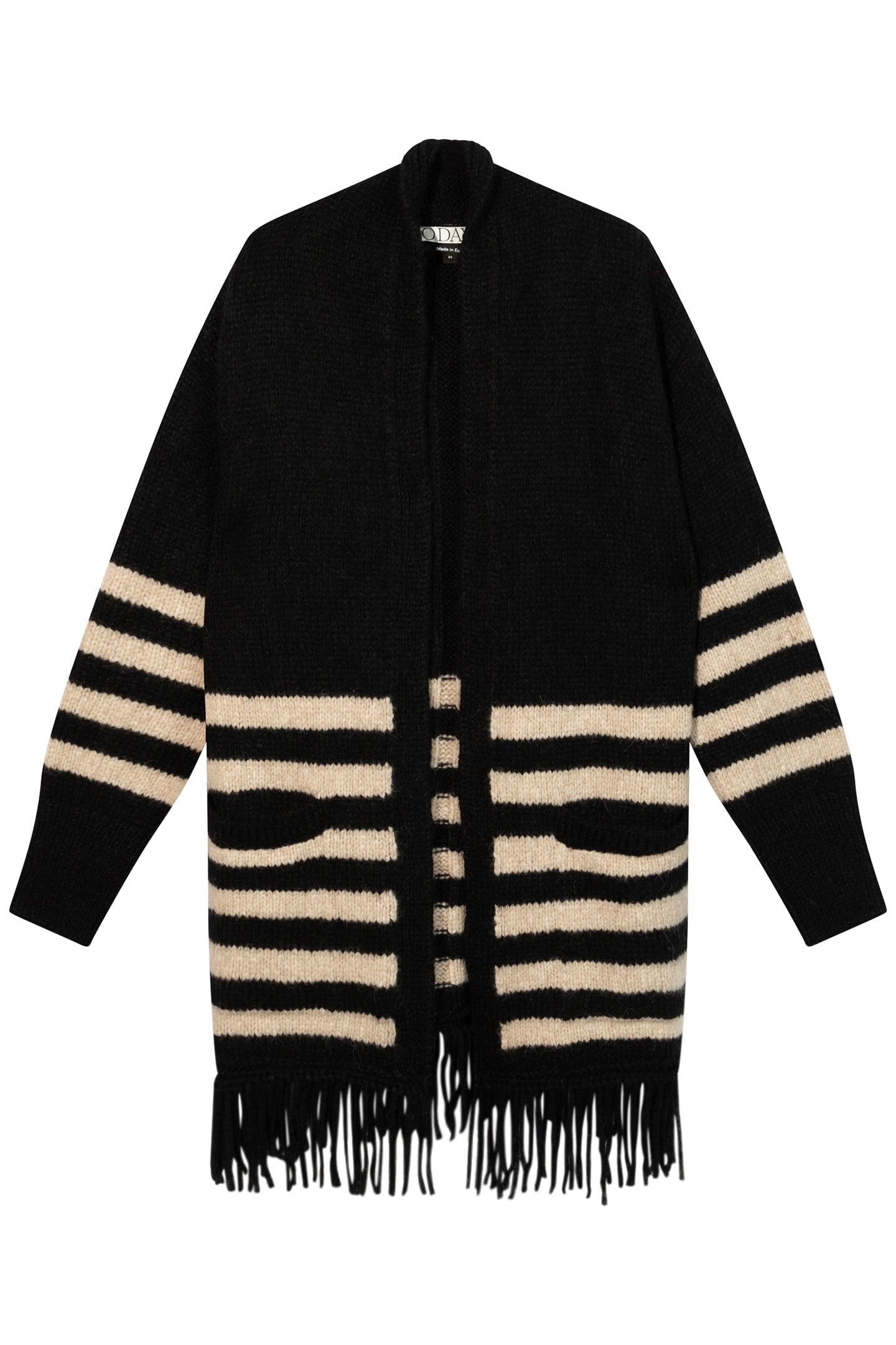 CARDIGAN KNIT STRIPES BLACK/LIGHT LATTE 4