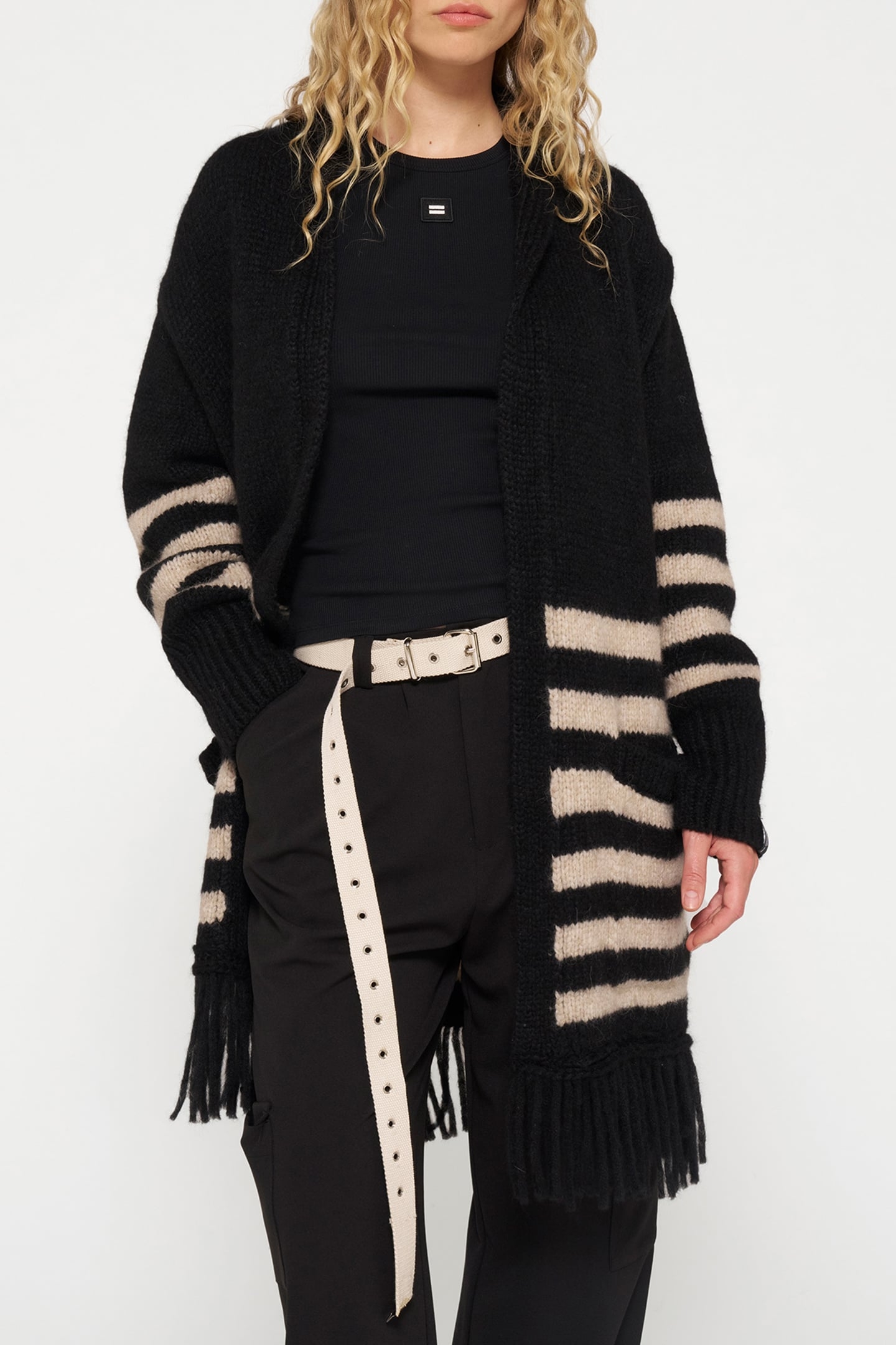 CARDIGAN KNIT STRIPES BLACK/LIGHT LATTE 1