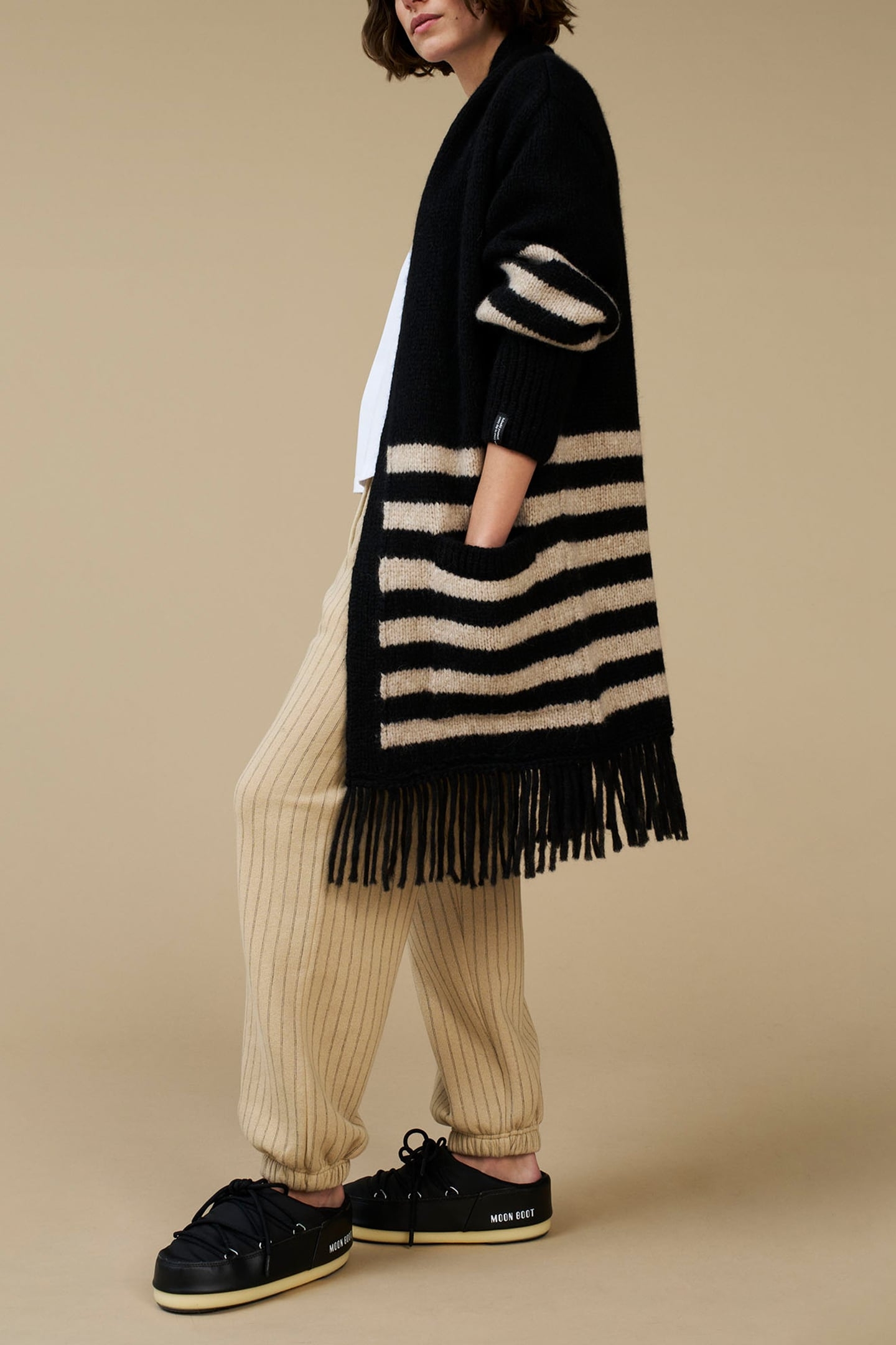 CARDIGAN KNIT STRIPES BLACK/LIGHT LATTE 8