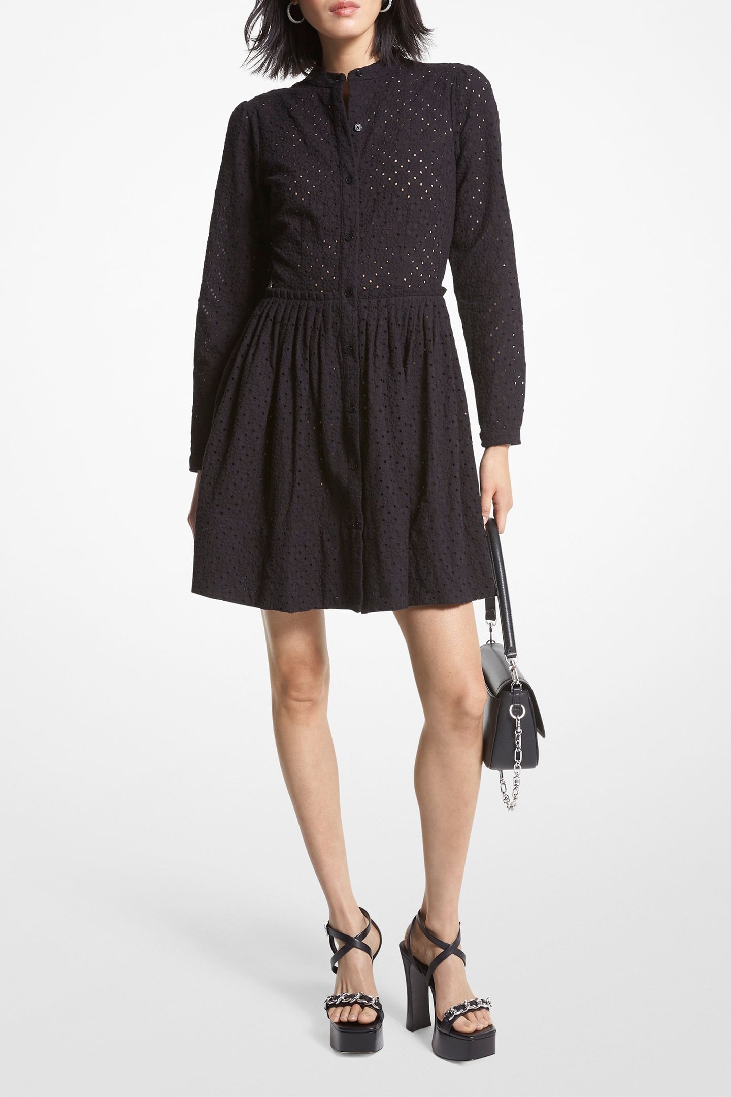 GEO EYELET SHIRTDRESS IN BLACK 1