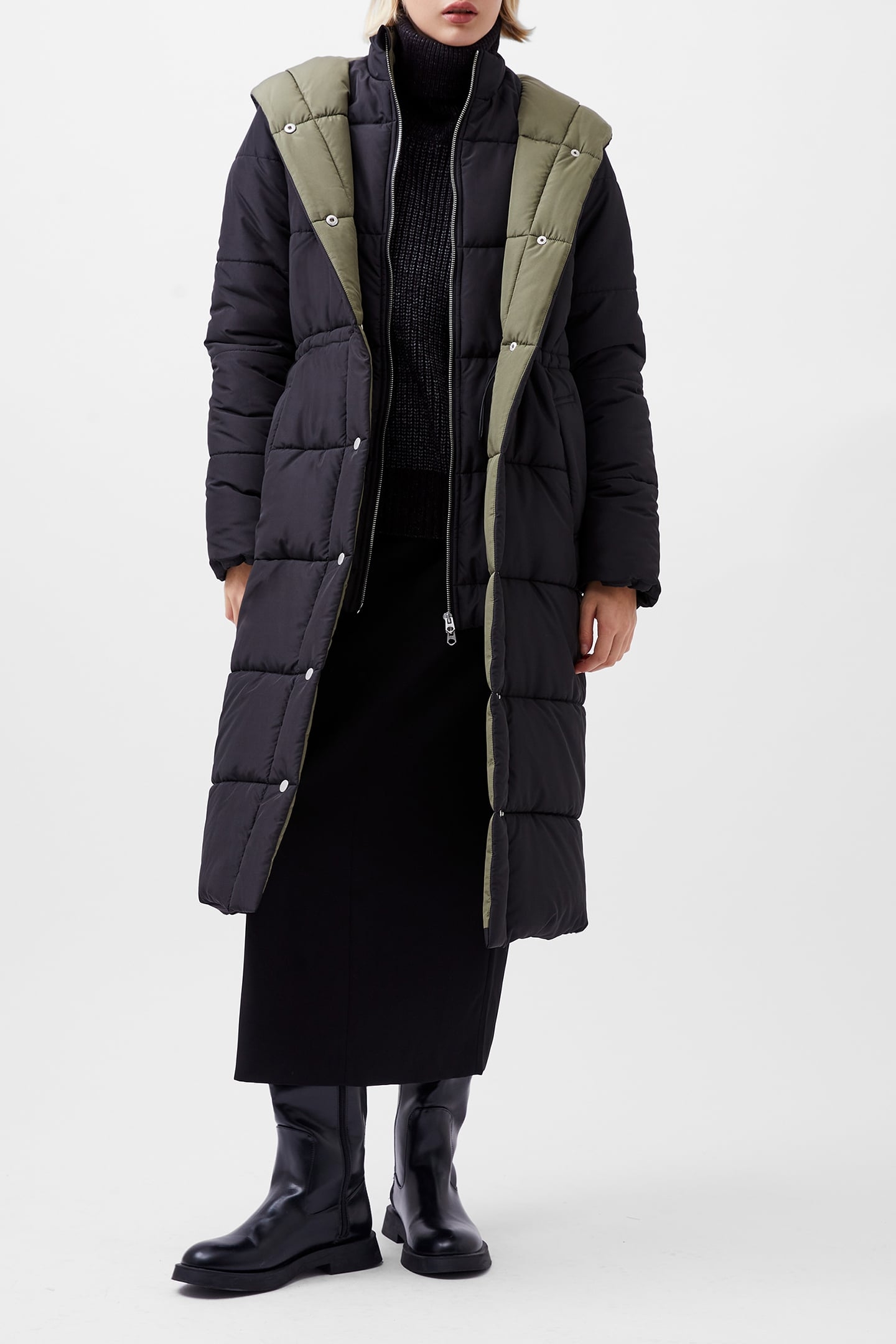 DOUBLE FRONT PUFFER JACKET BLACKOUT / KHAKI 1