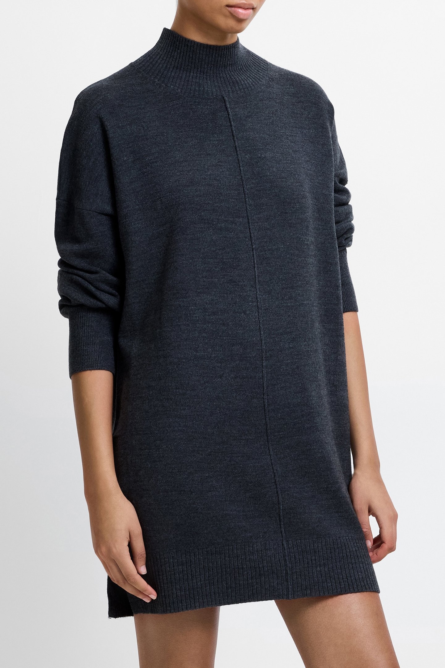 BABYSOFT ROLL NECK KNIT DRESS CHARCOAL MEL 1