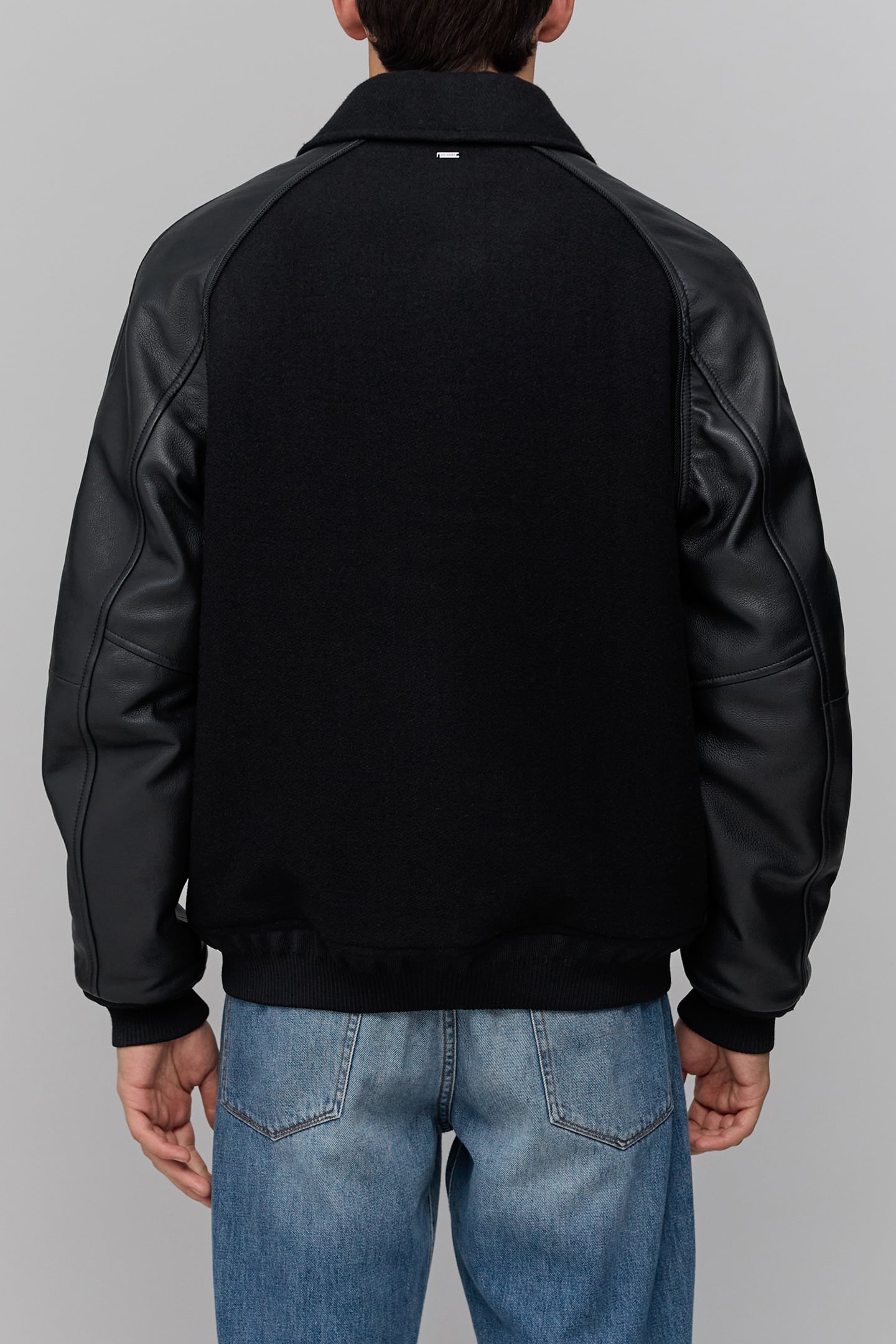 BLACK MIXED CHROME-FREE LEATHER VARSITY JACKET BLACK 2