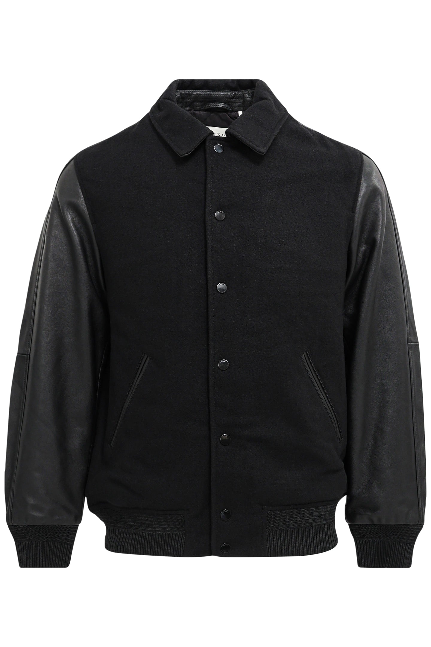 BLACK MIXED CHROME-FREE LEATHER VARSITY JACKET BLACK 4