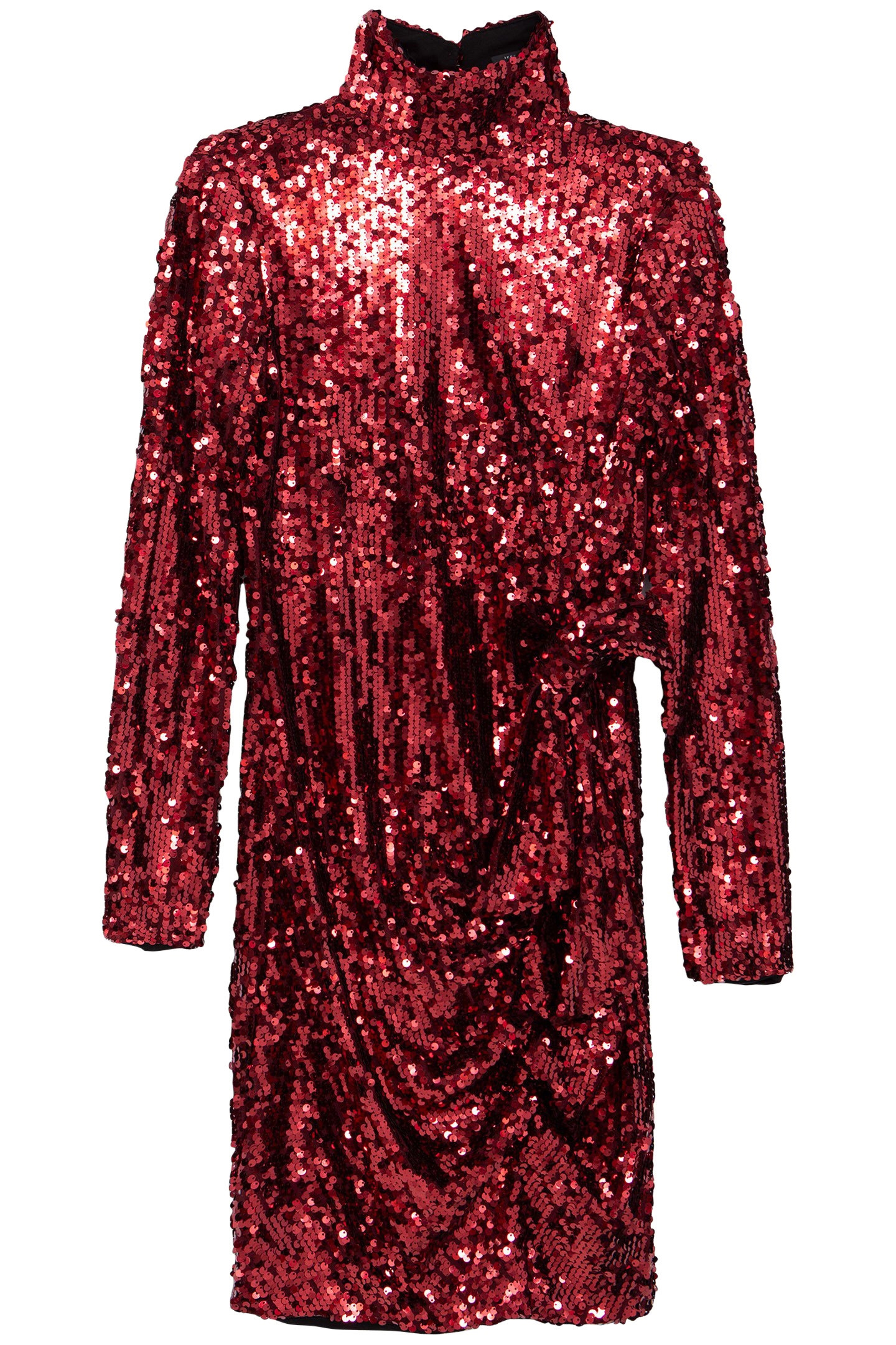SEQUIN-EMBROIDERED DRAPED-EFFECT VERMILION DRESS FOR WOMEN V 4