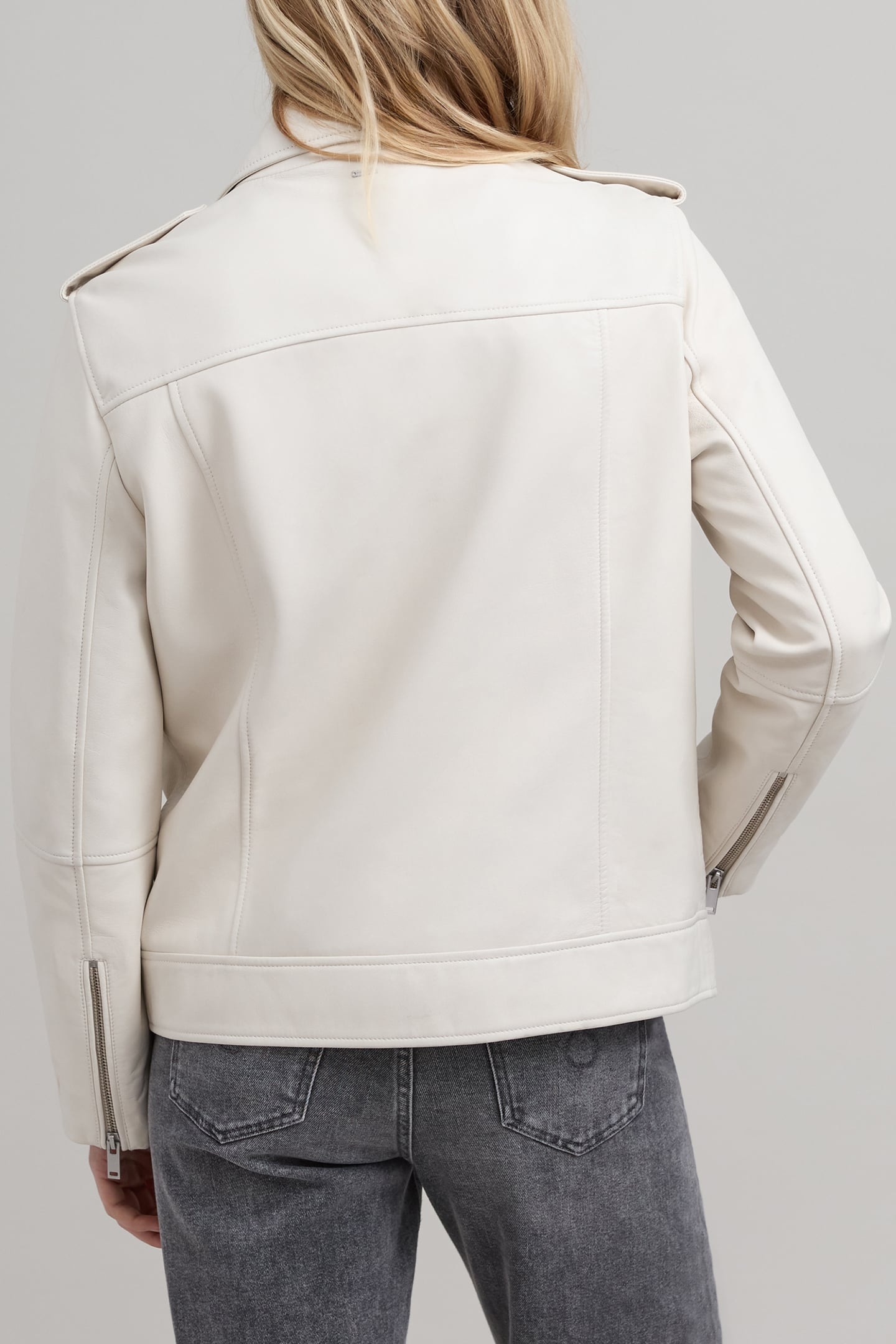 ECRU LEATHER BIKER JACKET WITH ZIPPED POCKETS OFF-WHITE 2