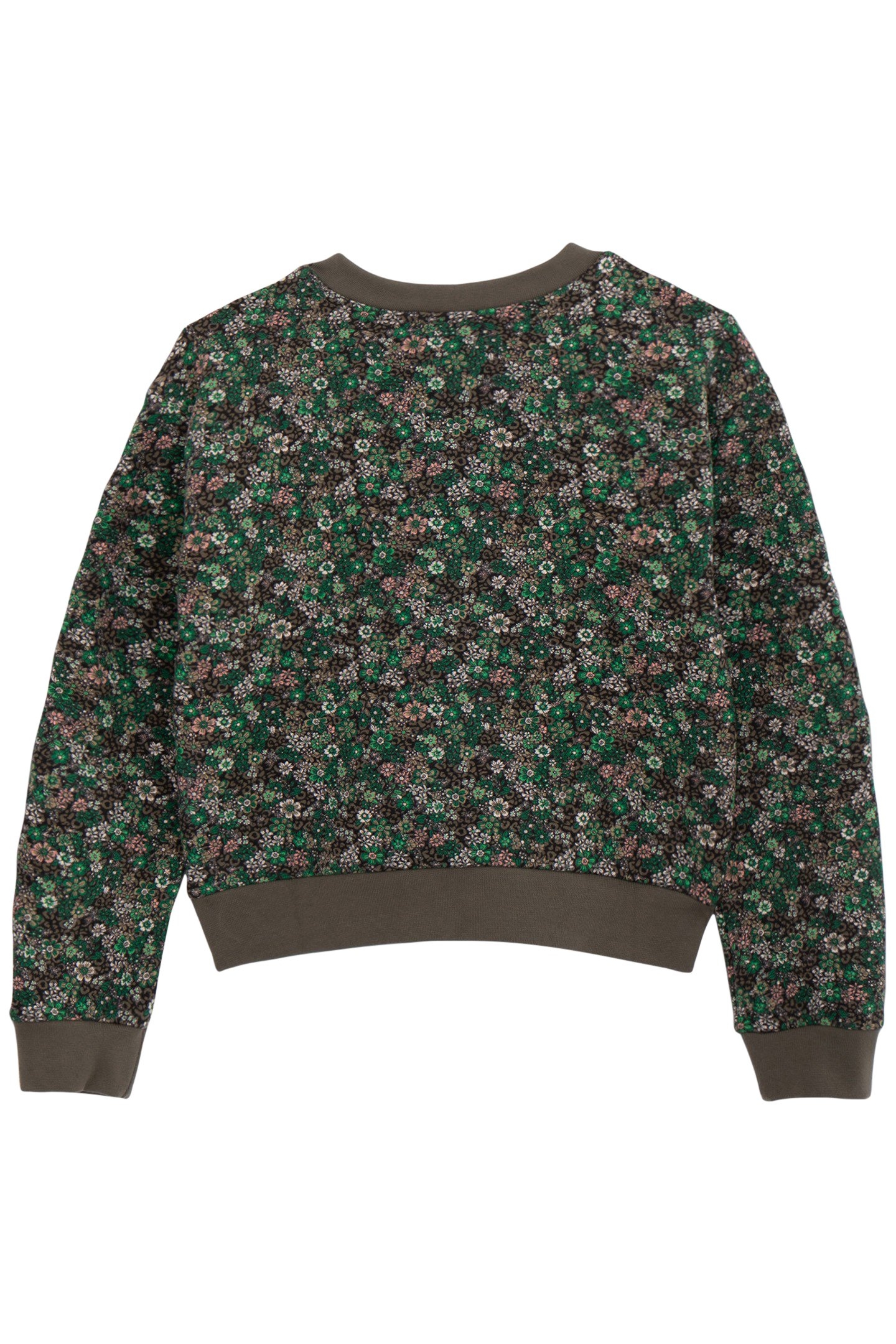 GIRL'S GREEN FLORAL-LEOPARD SWEATSHIRT, METALLIC SLOGAN 2