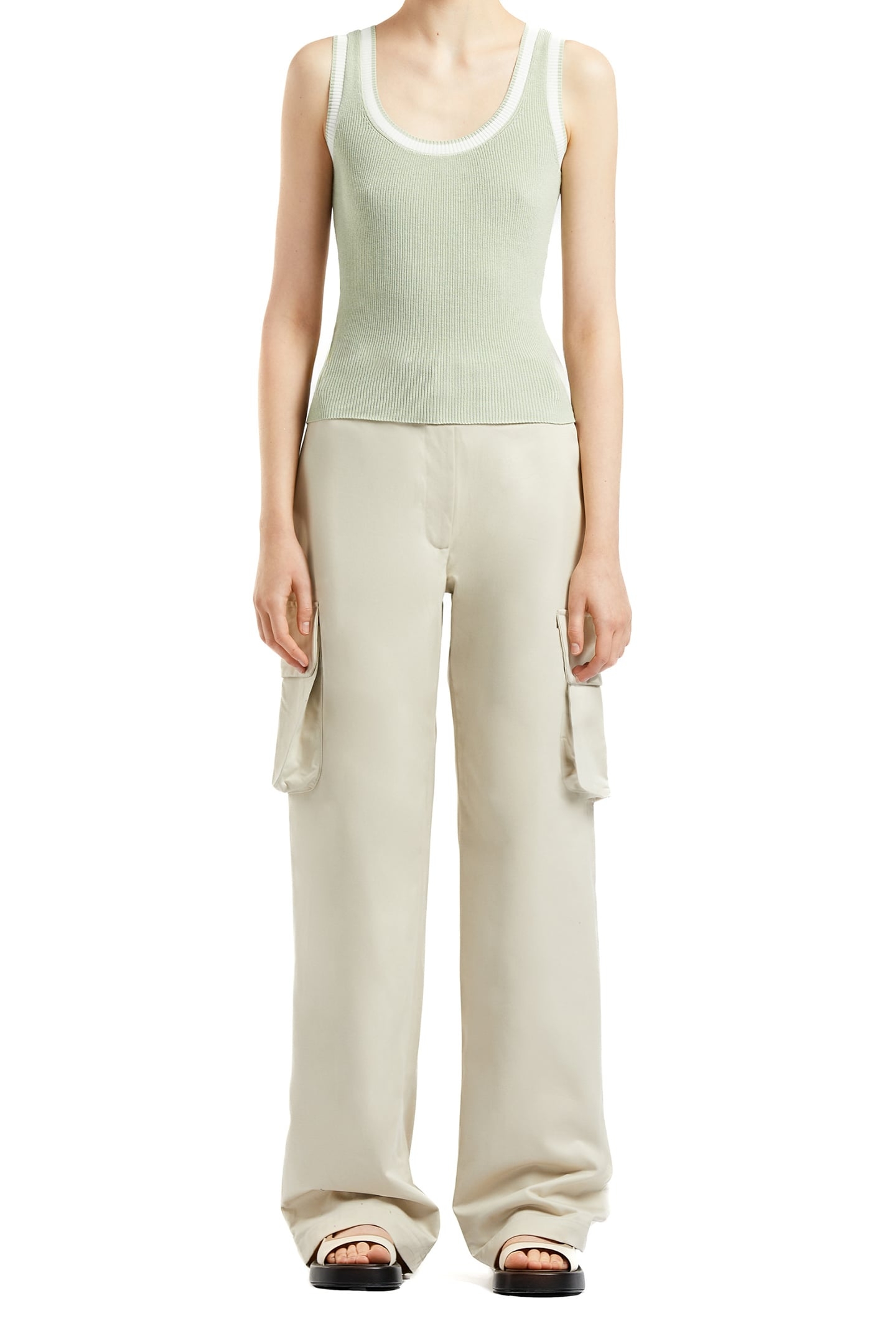 KNIT TANK TOP SAGE/WHITE 3