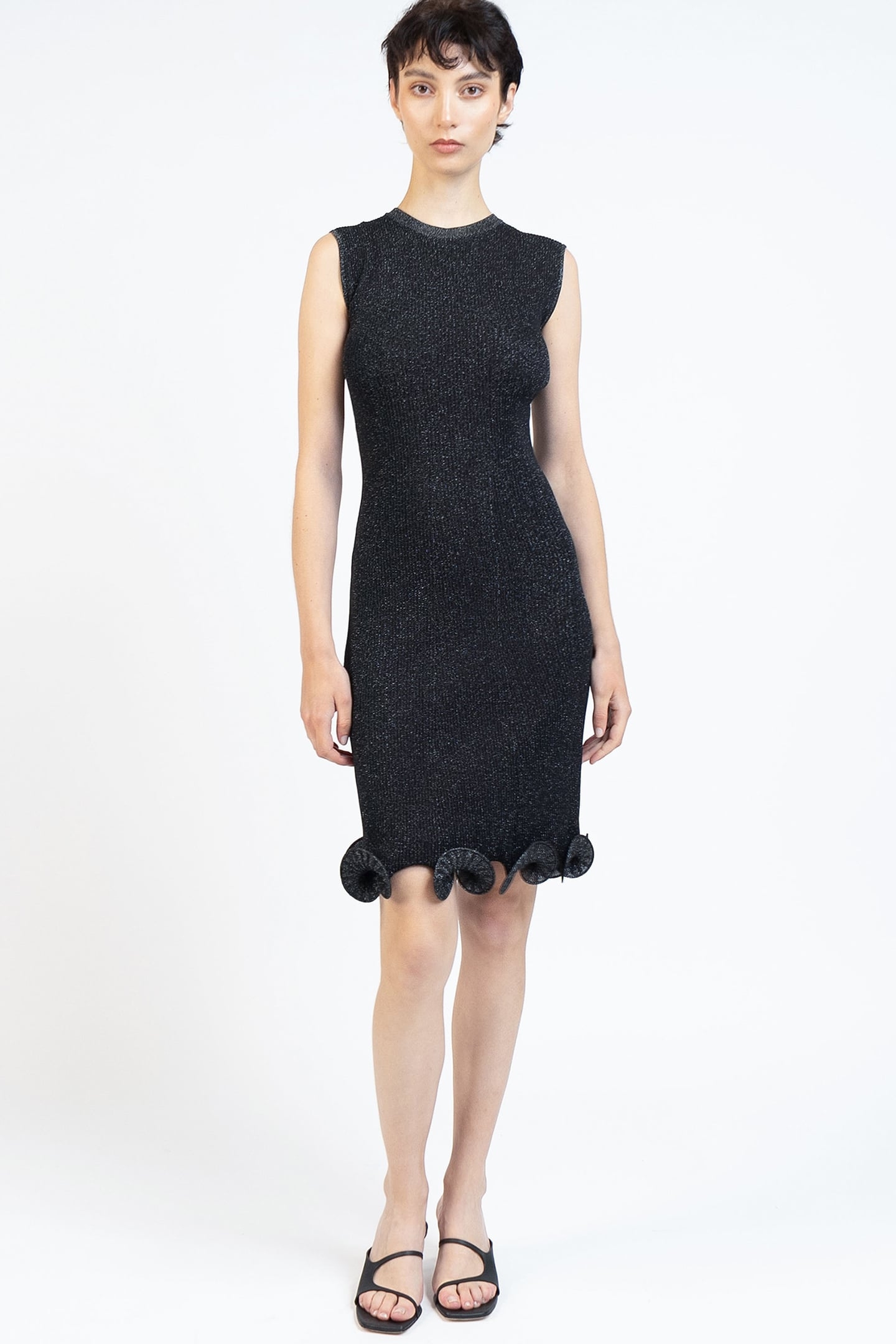 KNIT SLEEVELESS MINI DRESS BLACK LUREX 1