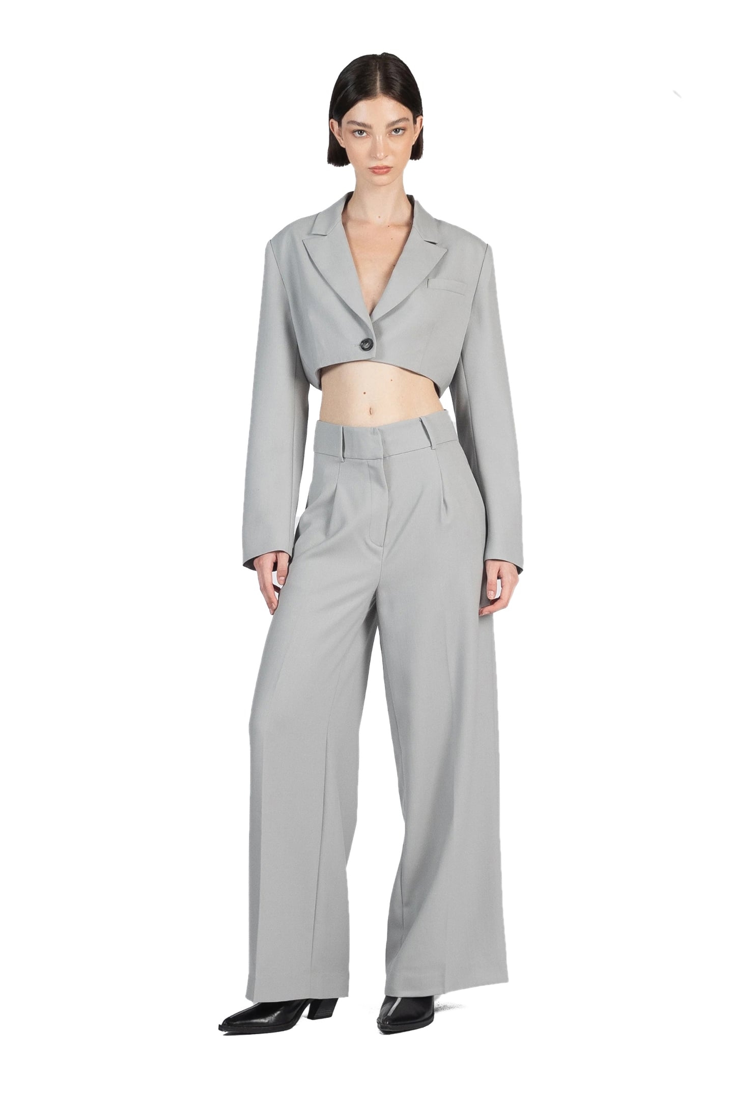 CROPPED TAILORED JACKET GREY 1
