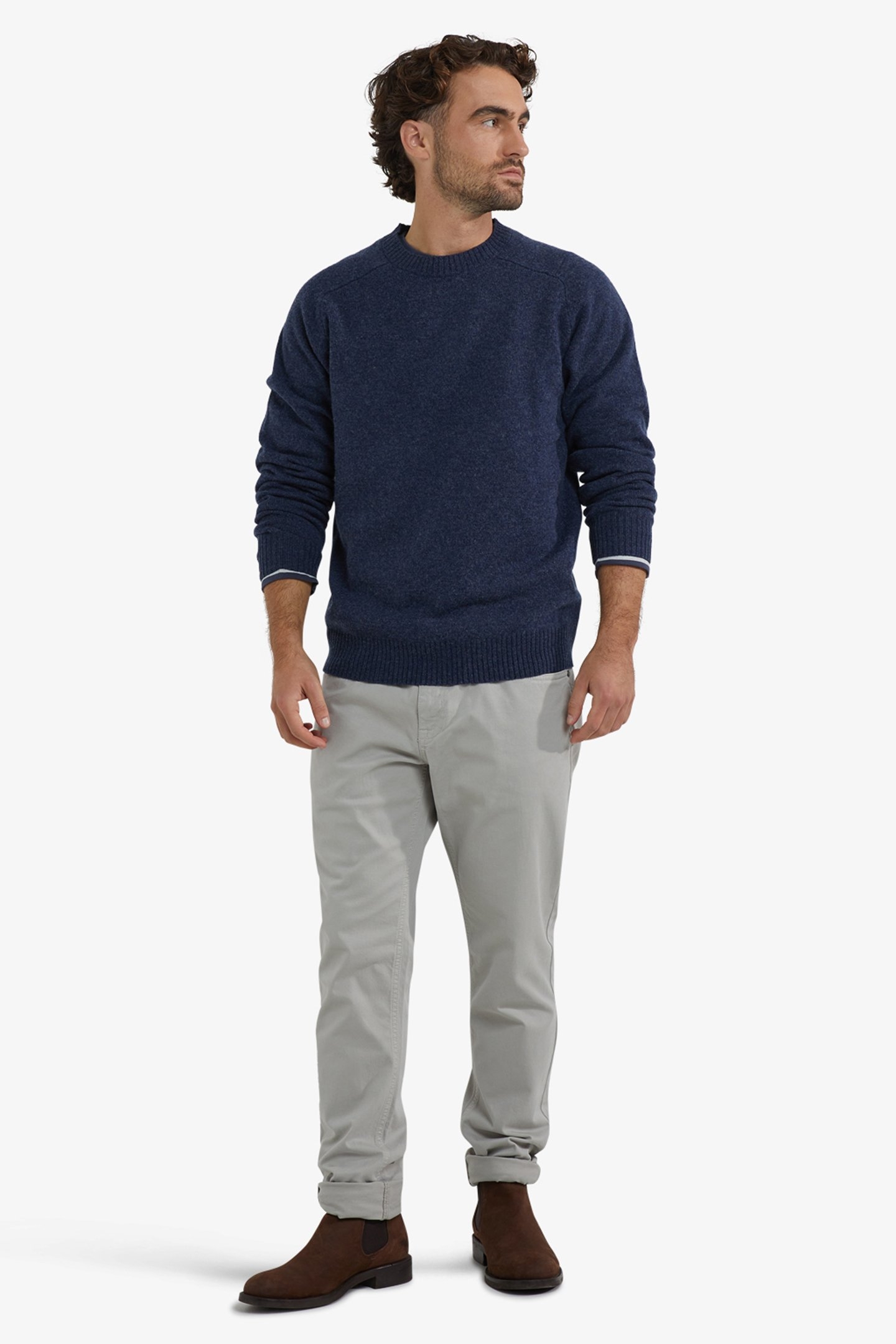 LAMBSWOOL CREW NECK SWEATER NAVY 2