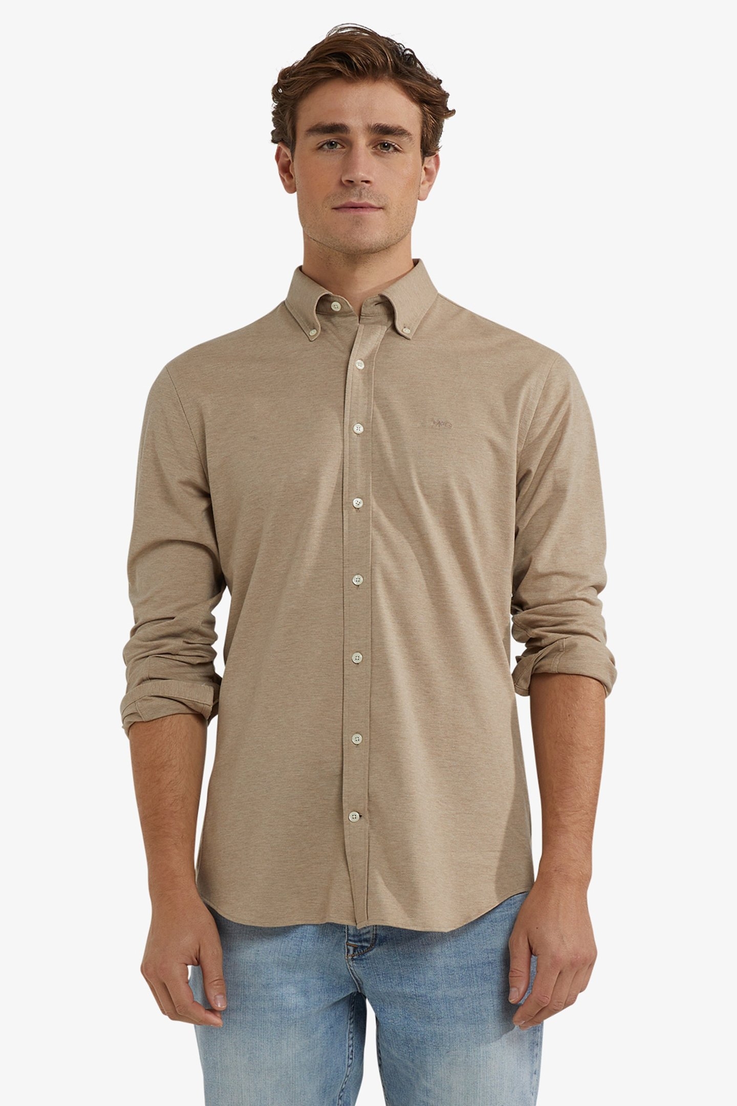 STRETCH PIQUE SHIRT SAND 1