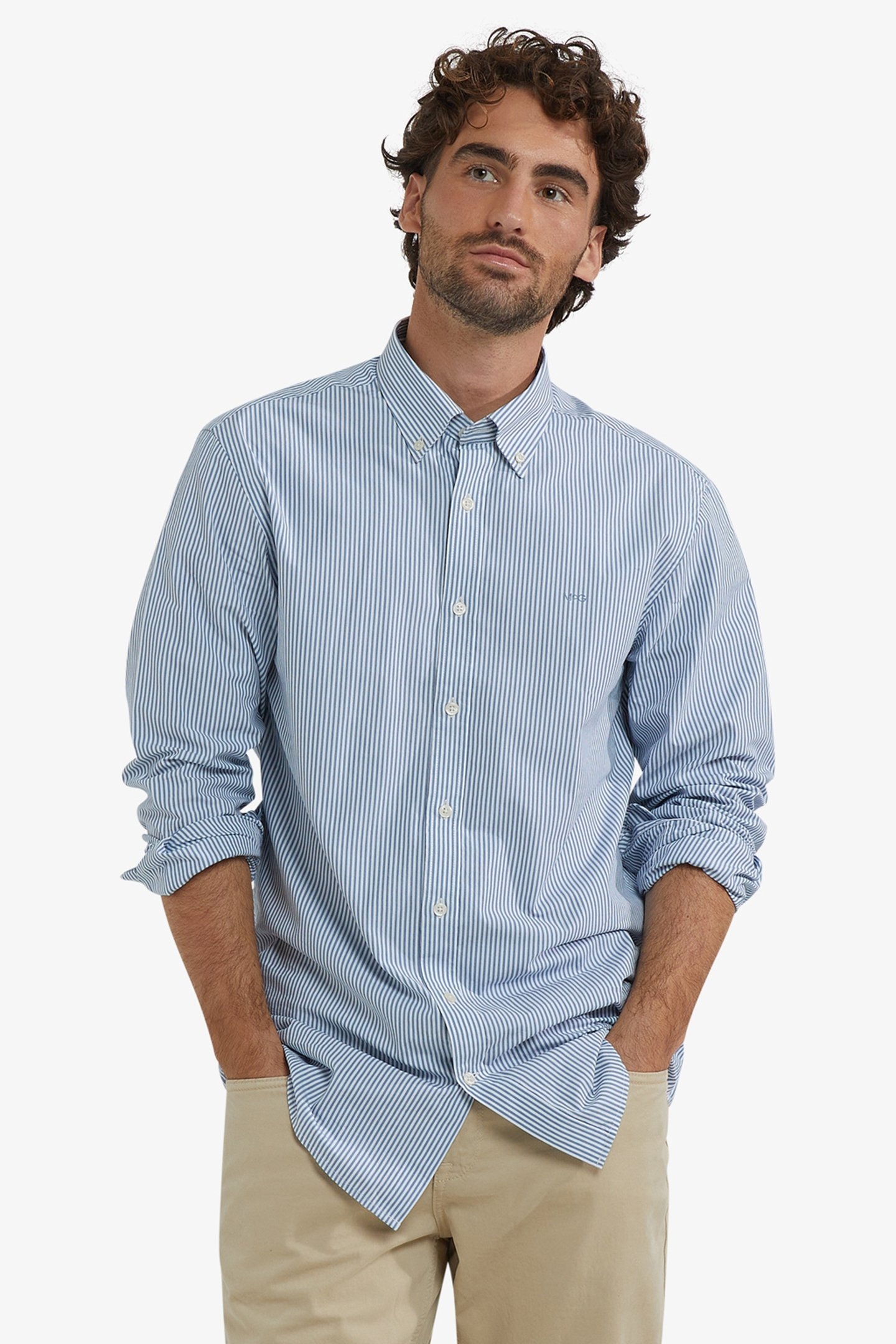 POPLIN STRIPE PEACHED SHIRT WORKER BLUE 1