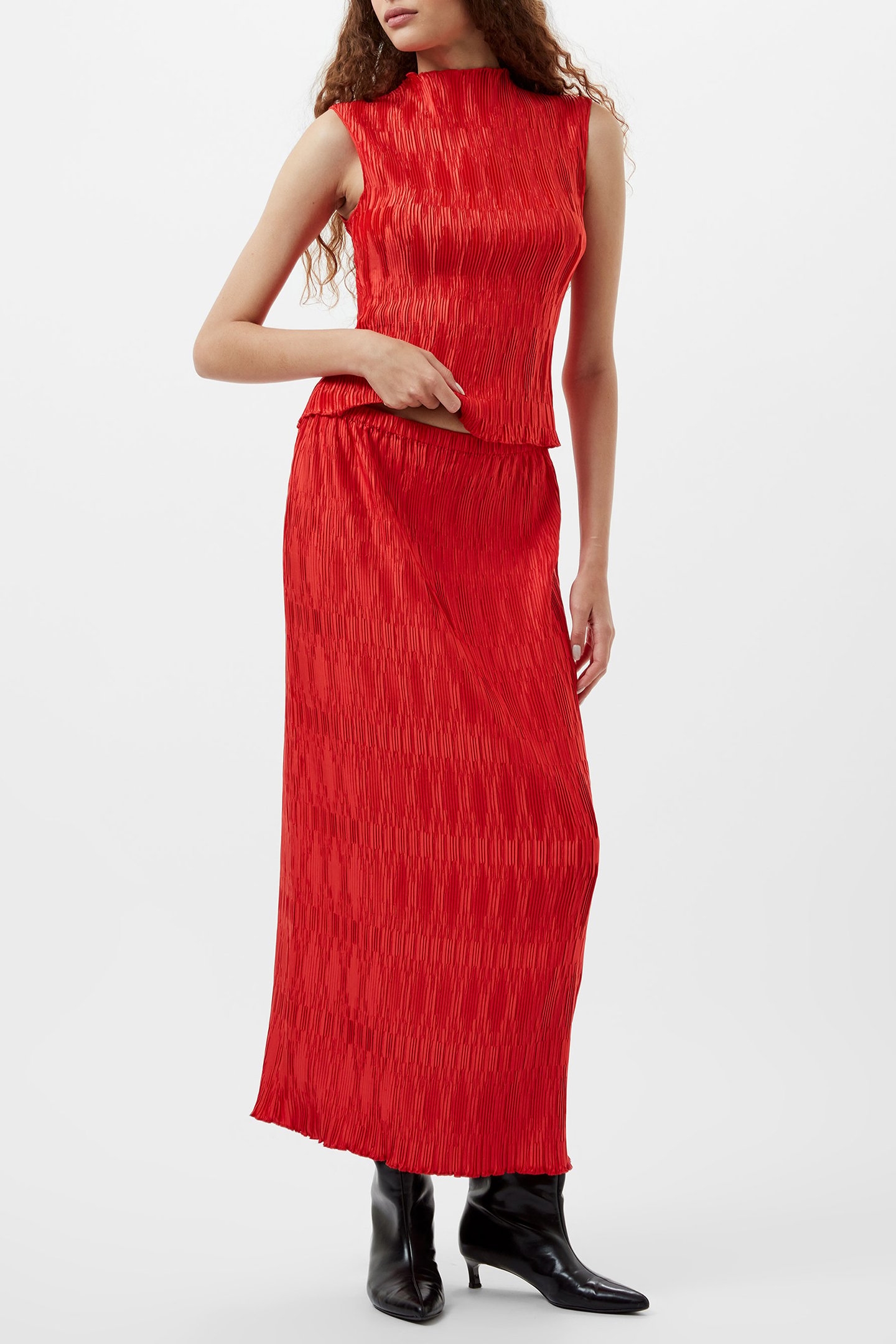 MOIRA PLEATED SKIRT SCARLET RED 2