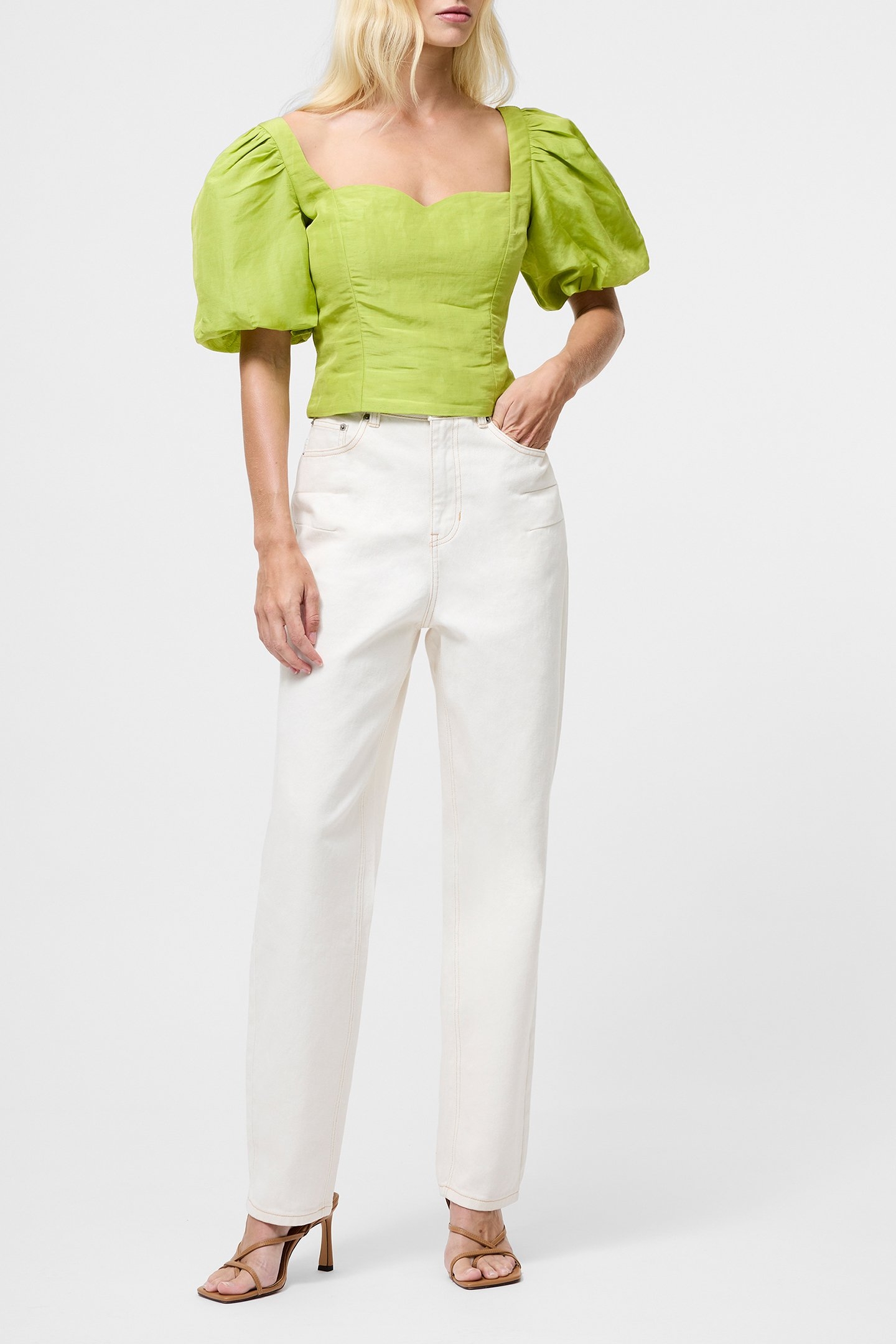 ISLAY LINEN PUFF SLV TOP CACTUS GREEN 1