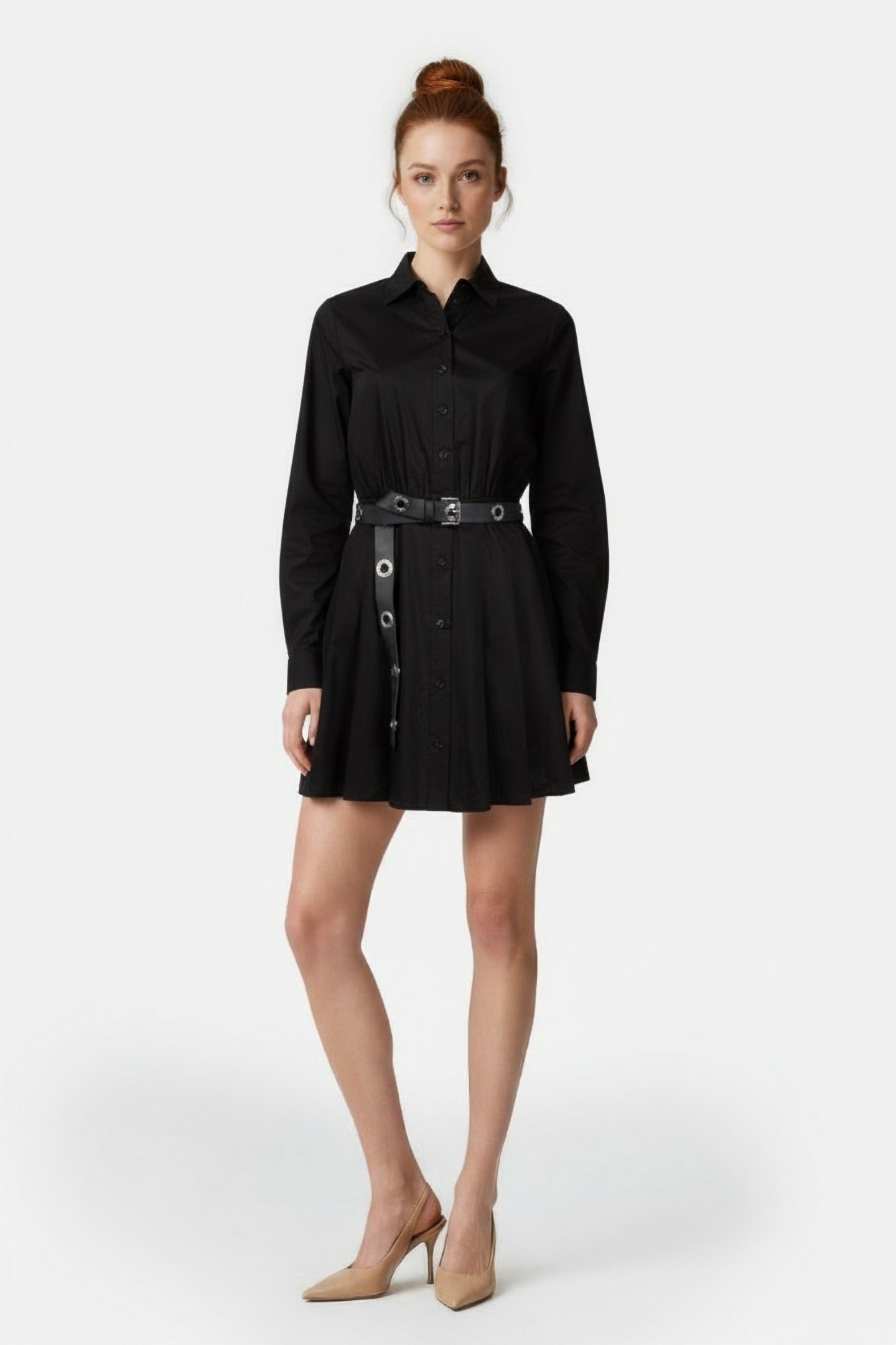 POPLIN PLEATED MINI DRESS BLACK 5