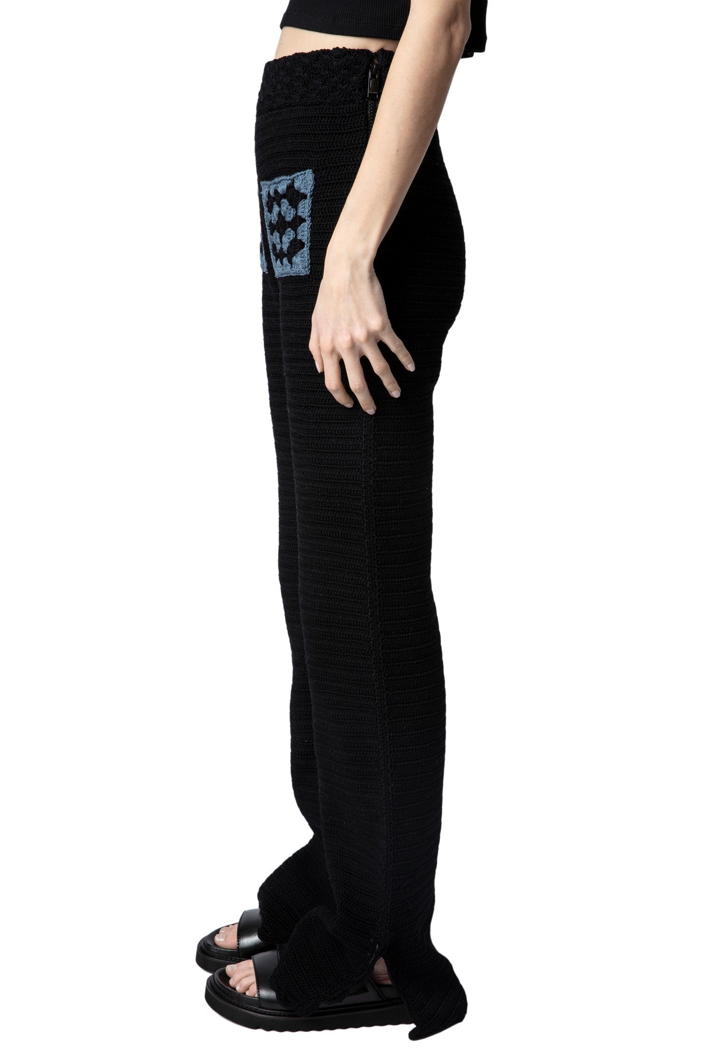 FLAVY COTTON CROCHET TROUSERS NOIR 3