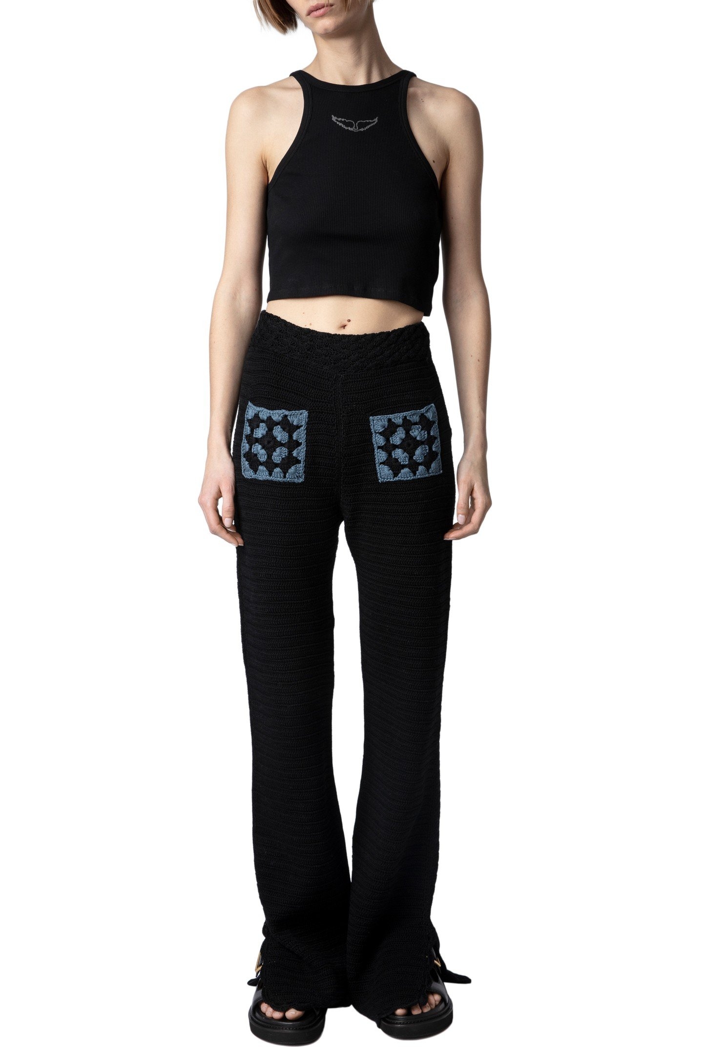 FLAVY COTTON CROCHET TROUSERS NOIR 5