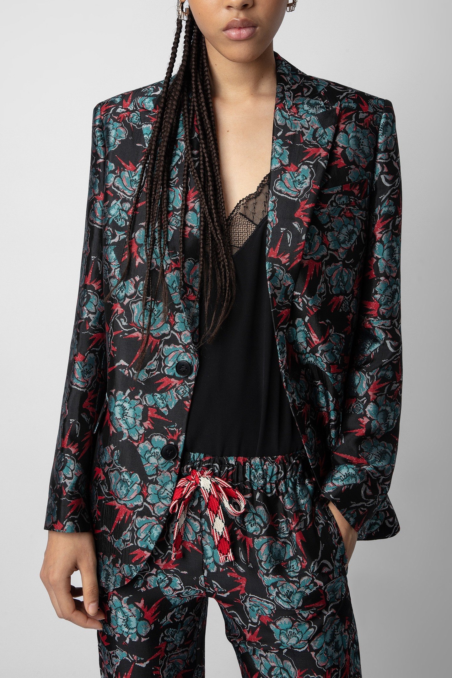 VEGY STRUCTURED FLORAL JACQUARD BLAZER NOIR 1
